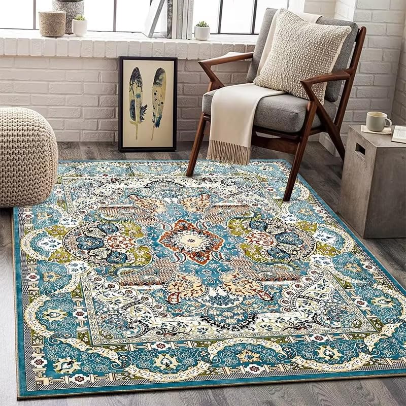 Tapis de salon style bohème gris pour créer un coin lecture chaleureux