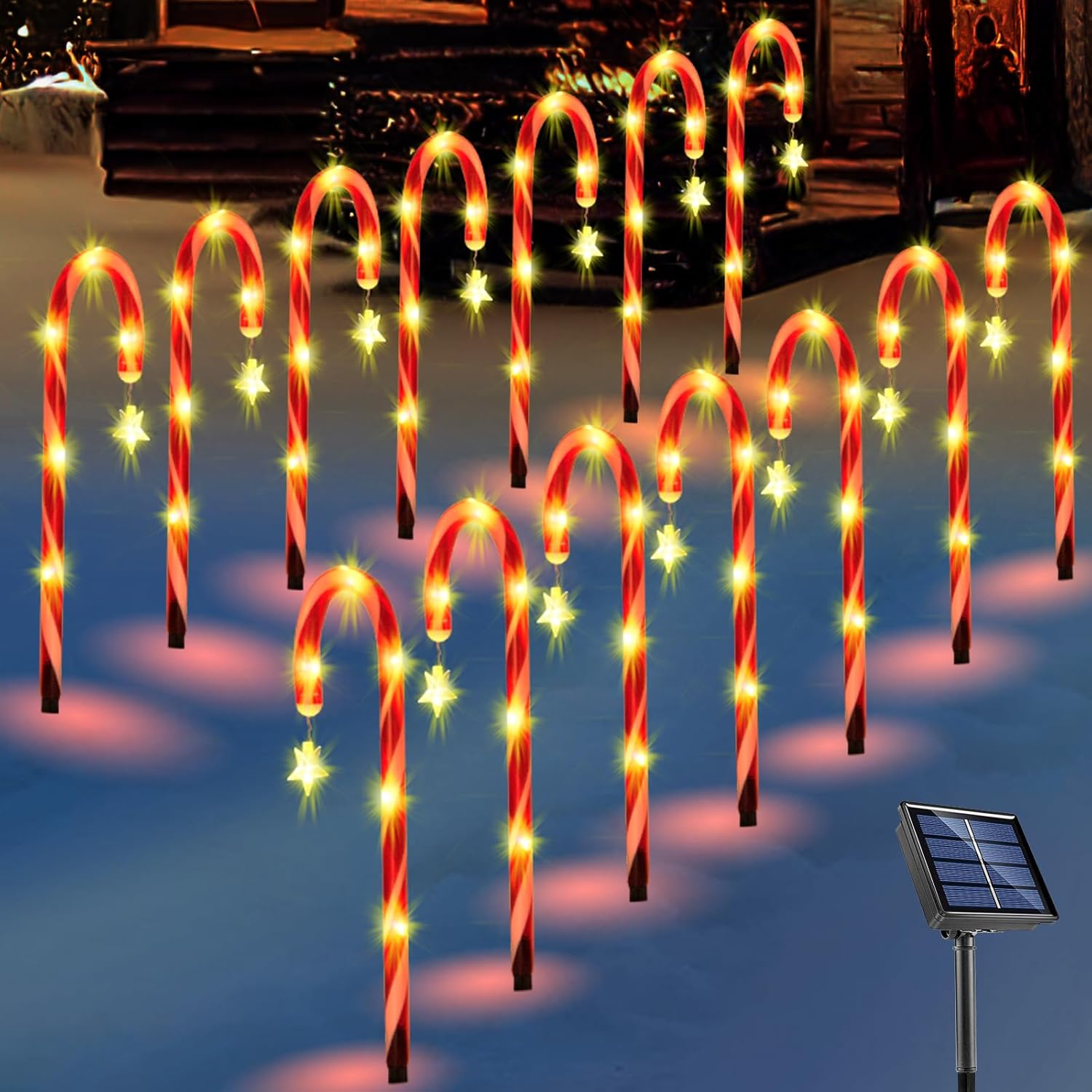14 Pack Christmas Decorations Outdoor Solar Candy Cane Lights Pathway Markers