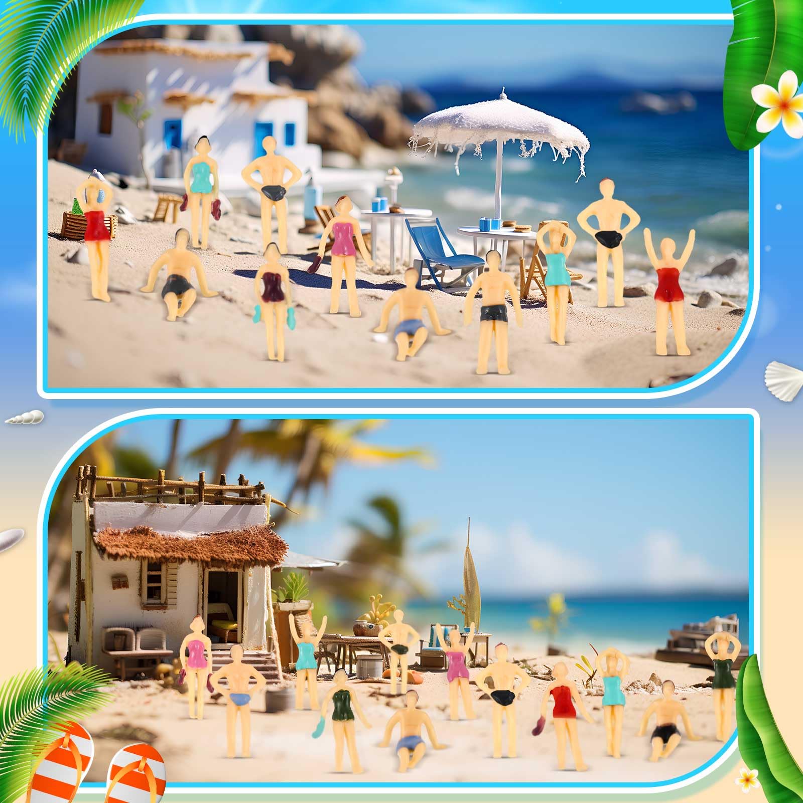 Namalu 50 Pcs 1: 75 0.98" Ho Scale Miniature People Figures Beach Swimsuits Figurines Standing Painted Mini People Set Miniature Dollhouse Accessories Cake Decor for Swimming Pool Beach Party Favor - Image 3