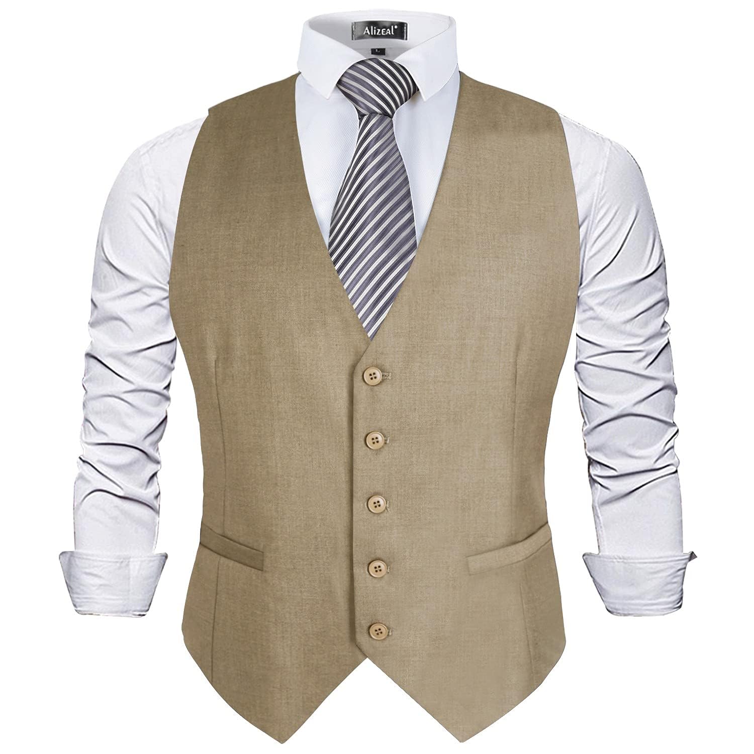 Alizeal Gilet de costume pour hommes de couleur classique, coupe normale