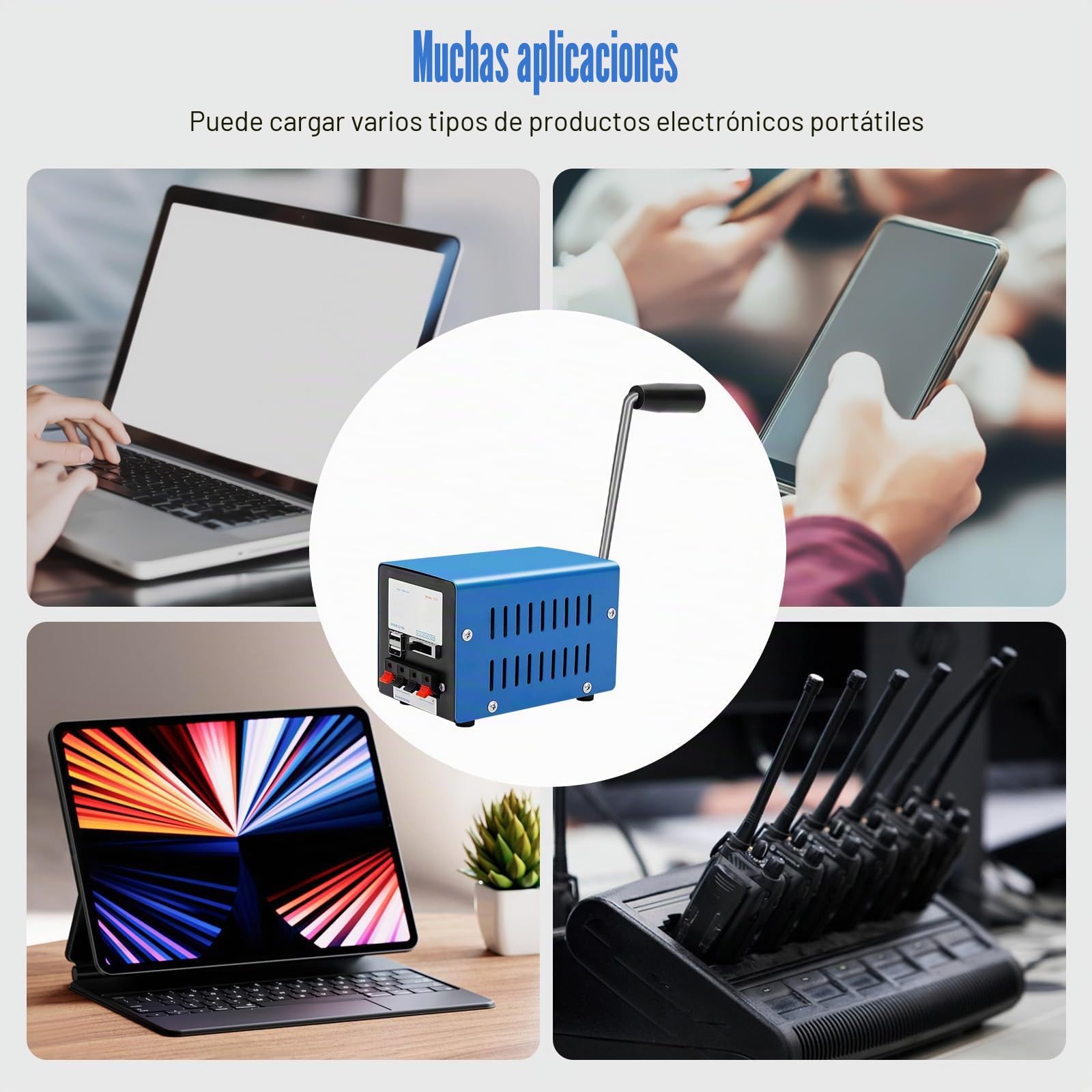 Generador de manivela de 20 W, cargador portátil de alto rendimiento, carga USB portátil, salida de voltaje de 3 V, 5 V, 6 V, 9 V, 12 V, ajustable, para carga USB al aire libre