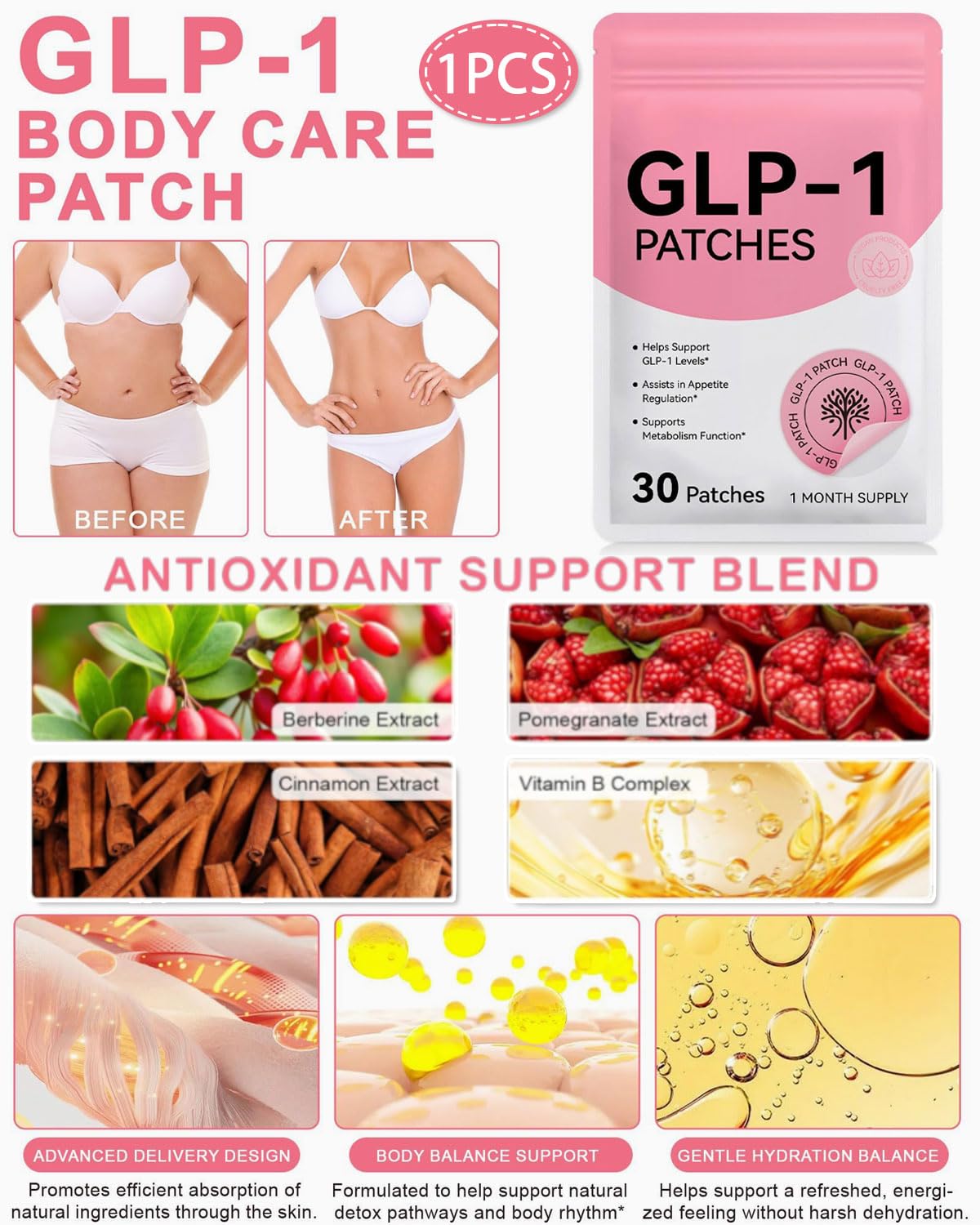 GRETY Parches GPLP-1 Para El Equilibrio Metabólico, Soporte de Forma Saludable, Pegatinas de Ayuda al Metabolismo de Apoyo para La Piel del Vientre Toda La Piel | 30Pcs — view 2