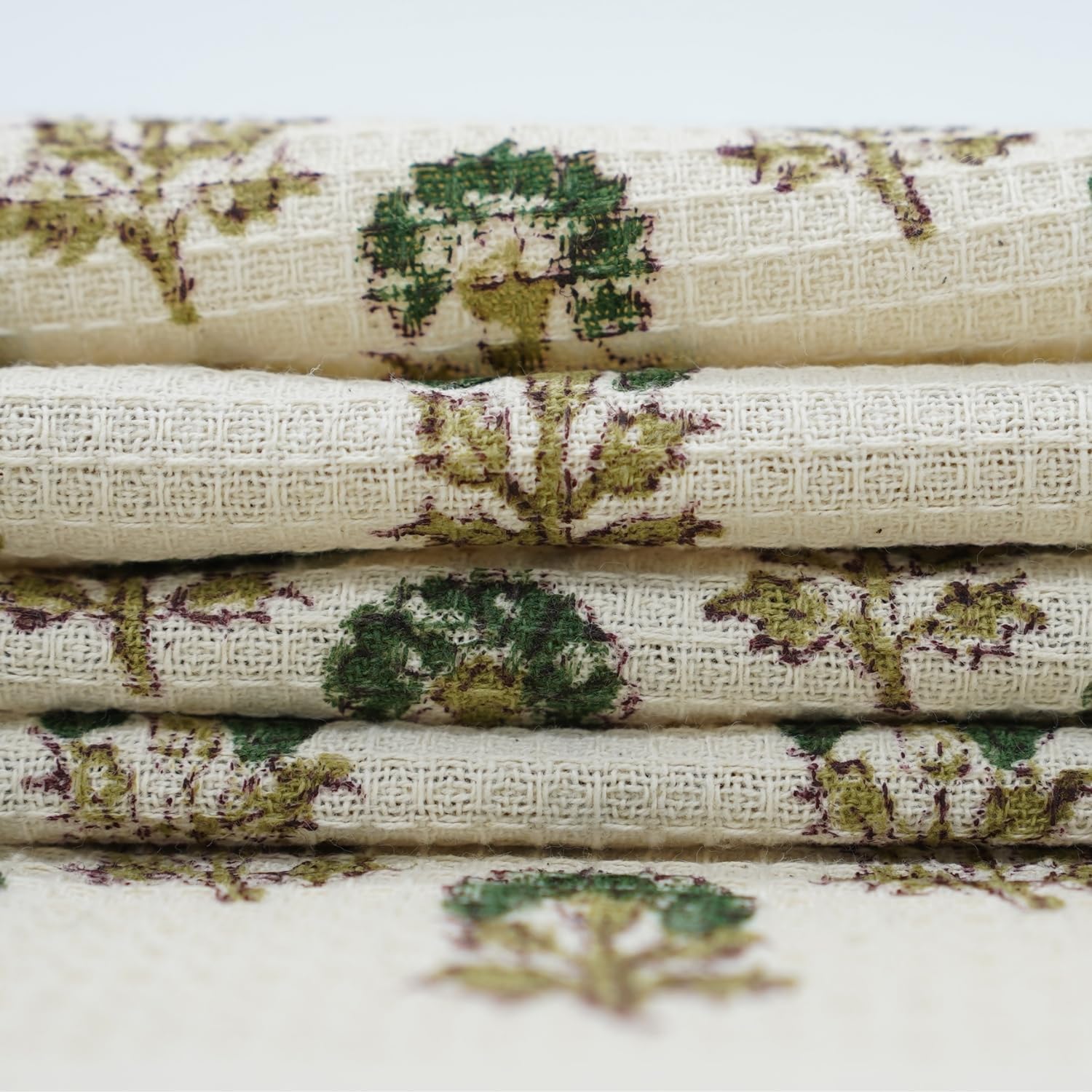 17X32 Inch Waffle Weave Hand Towels Set of 2 Chocolate Brown Floral Block Print Premium Absorbent Cotton, Lightweight & Soft, for Kitchen, Bath Use, Bael Patra