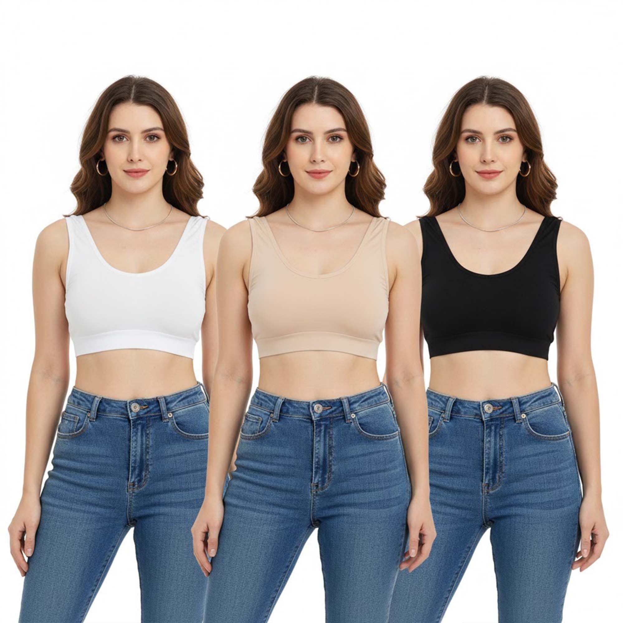 Combo Pack Broad Elastic Tencel Cotton Lycra Sports Bra 4 Way Stretchable Breathable Workout Bra for Gym Yoga Running (28 to 34)-image-25