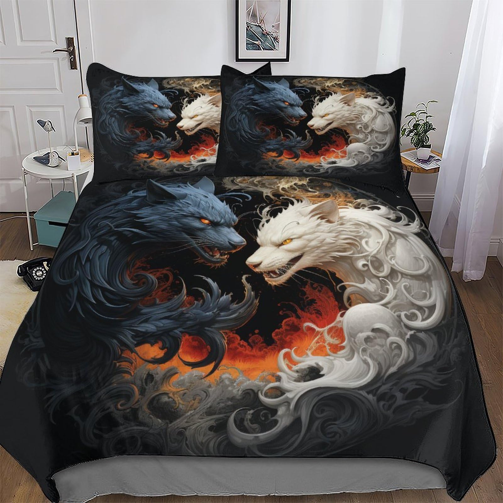 Housse de couette loup hypoallergénique 3 pièces parure de lit double microfibres 200x200