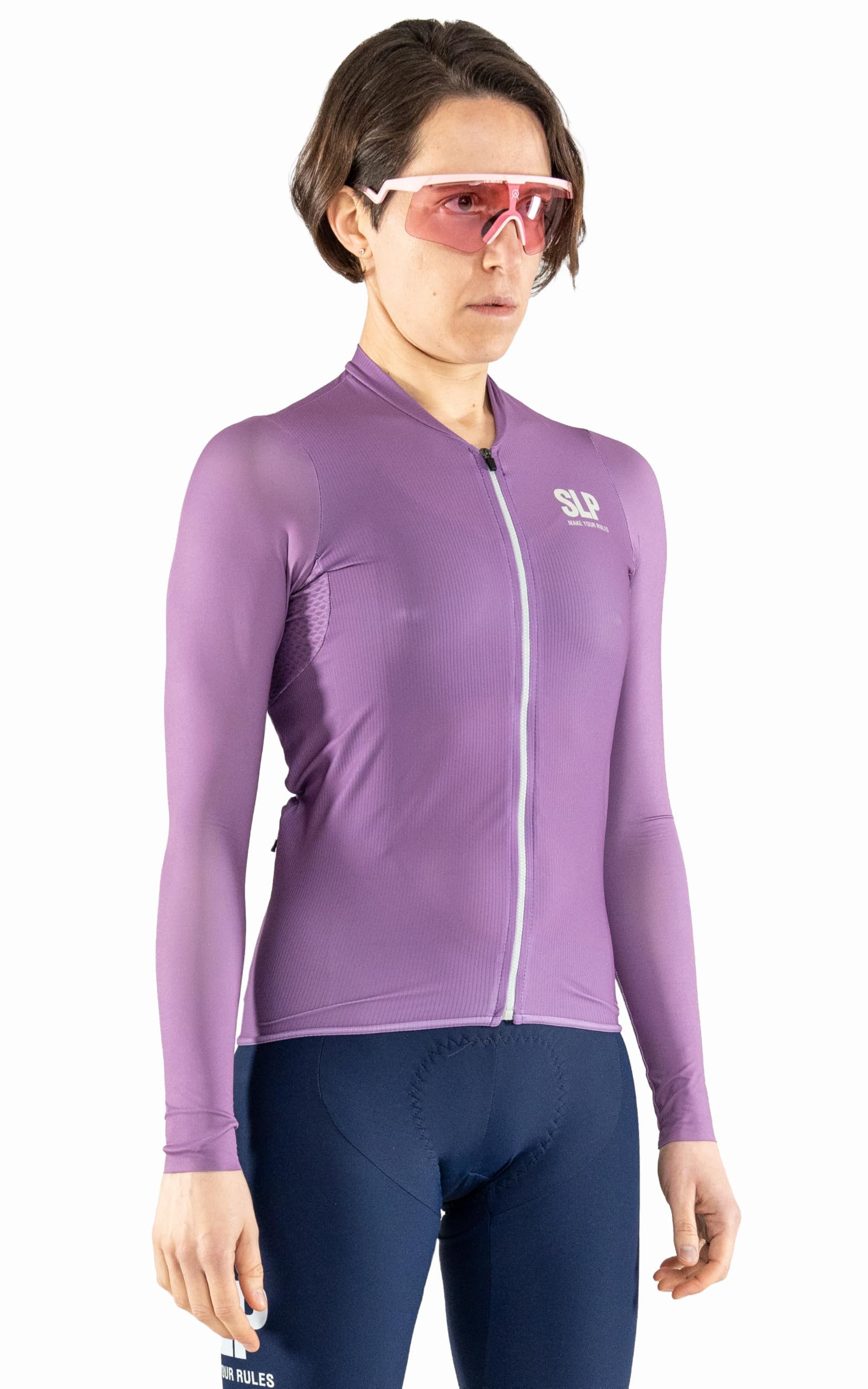 SLP. Maglia Manica Lunga da Ciclismo Unisex - Transition MONOCROMO Malva con 3 Tasche Posteriori - Design Italiano Originale