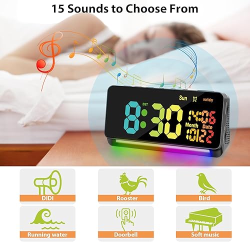 Miniatura 3 de Reloj despertador digital de 120 db para dormitorios, 15 sonidos de despertador, despertador digital para adultos que duermen pesados, luz nocturna