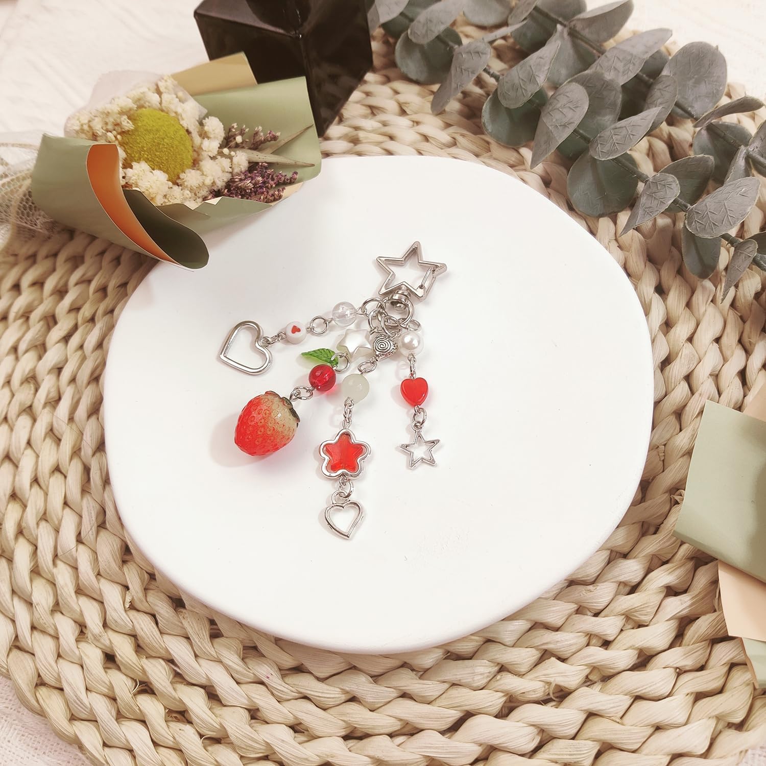 Cute Keychain Aesthetic Y2K Keychain Accessories Heart Butterfly Strawberry Bear Key Chain for Keys Bags Women Gifts - Image 4