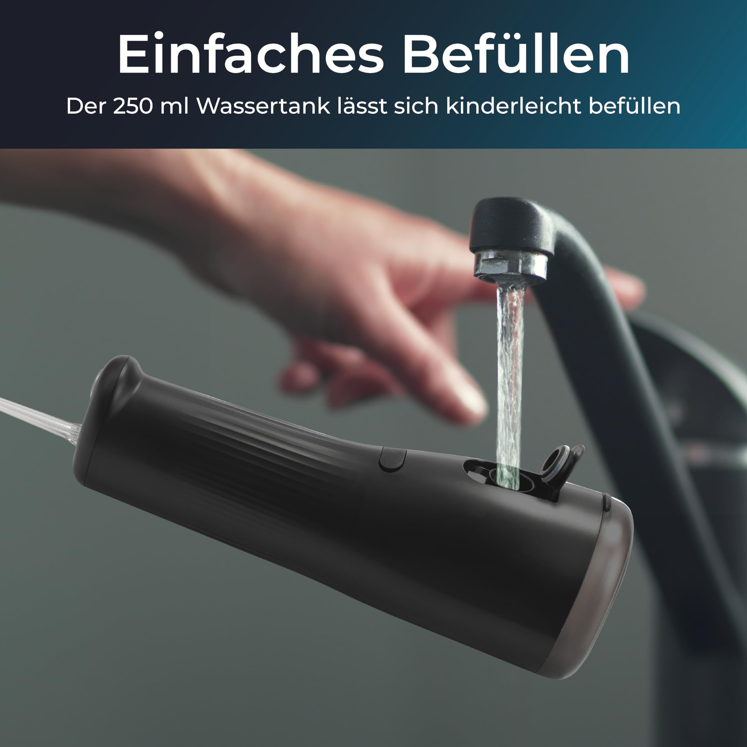 KLAMER Munddusche kabellos mit 4 Programmen, 2 Aufsätzen und 250 ml Tank | Water Flosser für Zahnspangen und empfindliches Zahnfleisch, entfernt Plaque zwischen Zähnen und unter dem Zahnfleischrand