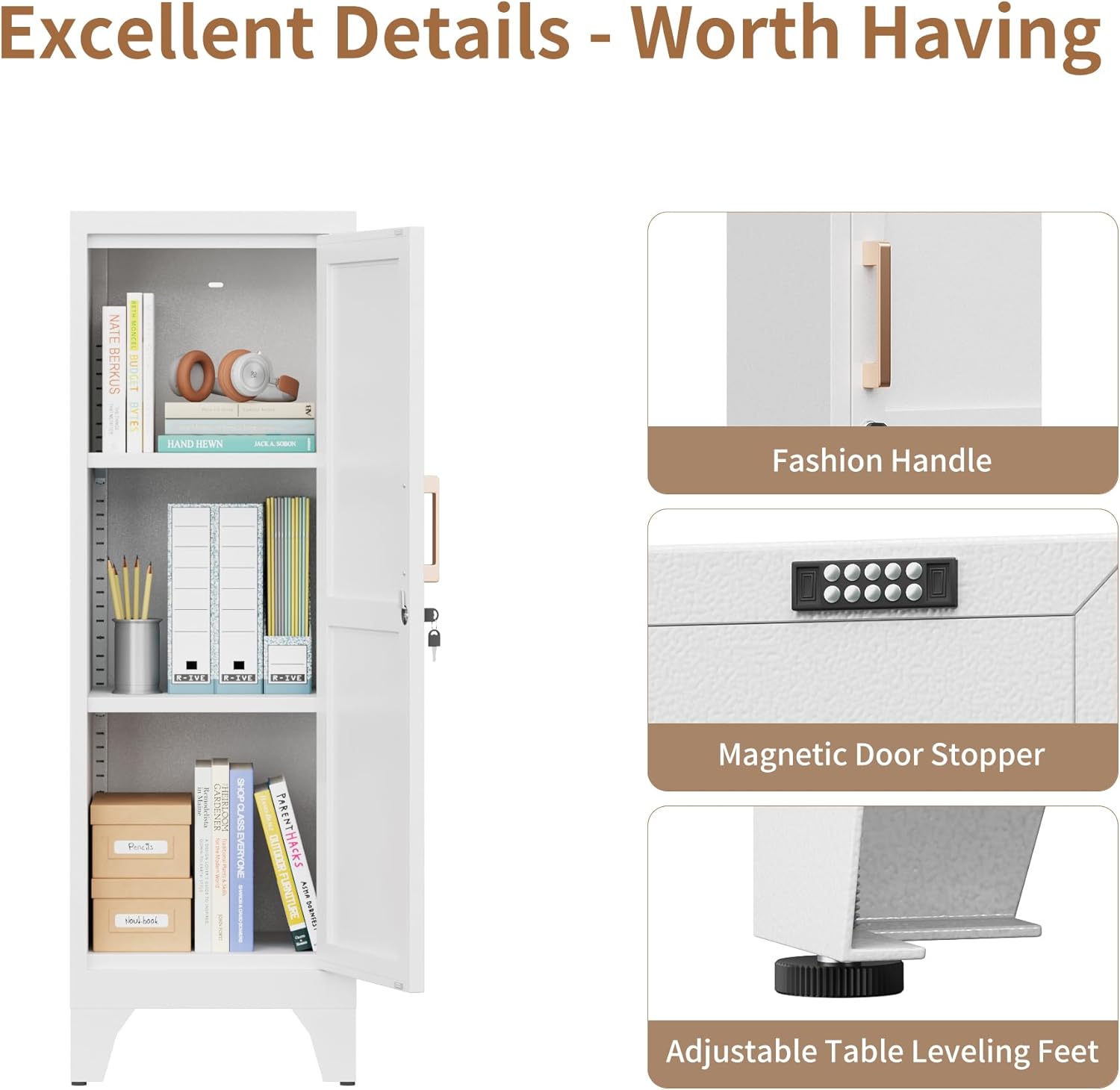 Metal Bathroom Cabinet with Doors & Adjustable Shelves,Kitchen Pantry Cabinets for Home,Cupboard for Office,Dining Room and Bathroom(White)