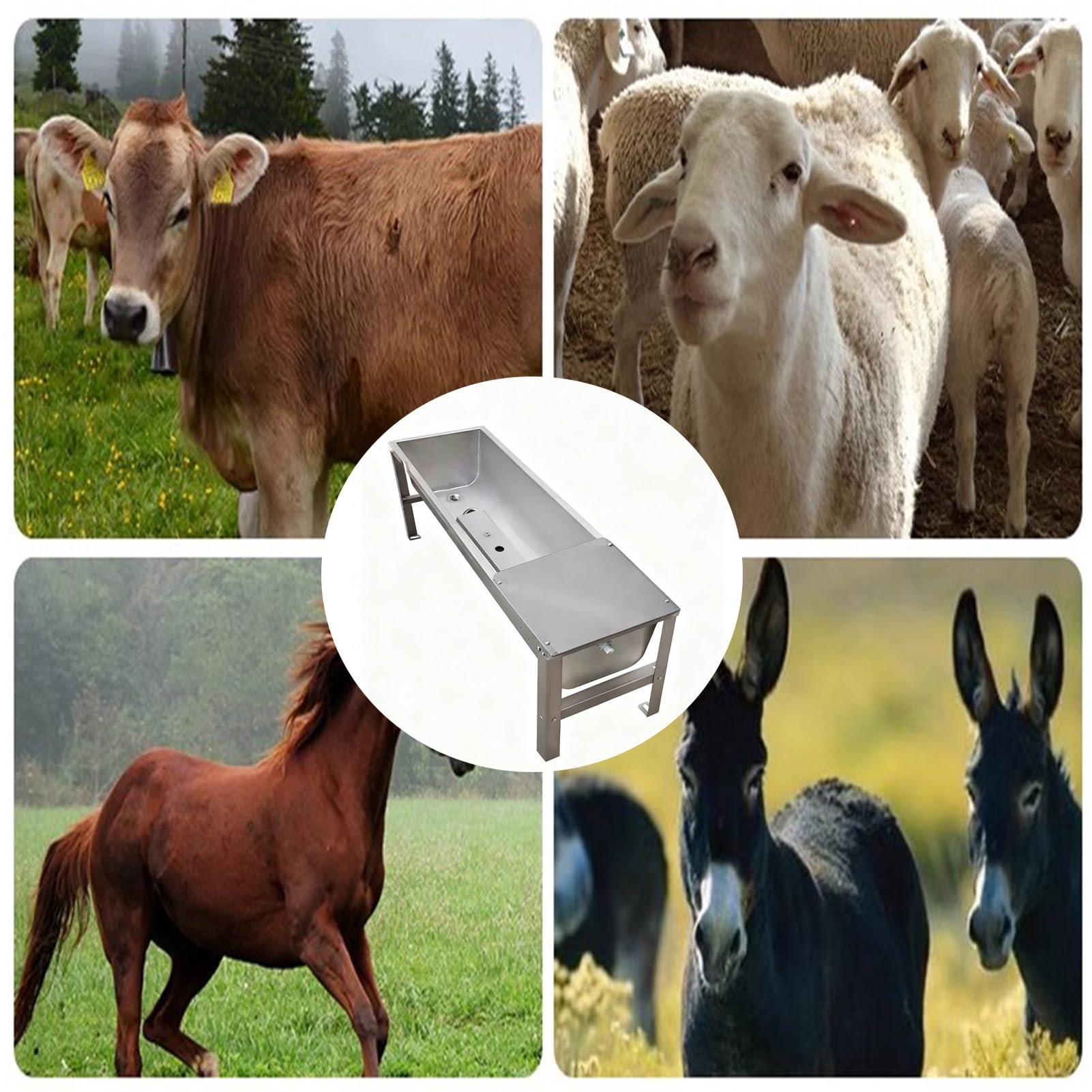 Calefacción Ganadería Abrevadero, Acero Inoxidable Cabras Valla Estante De Alimentación, Al Aire Libre Automático Acero Resistente Comedero para Caballo Mascota(A-30x150cm)