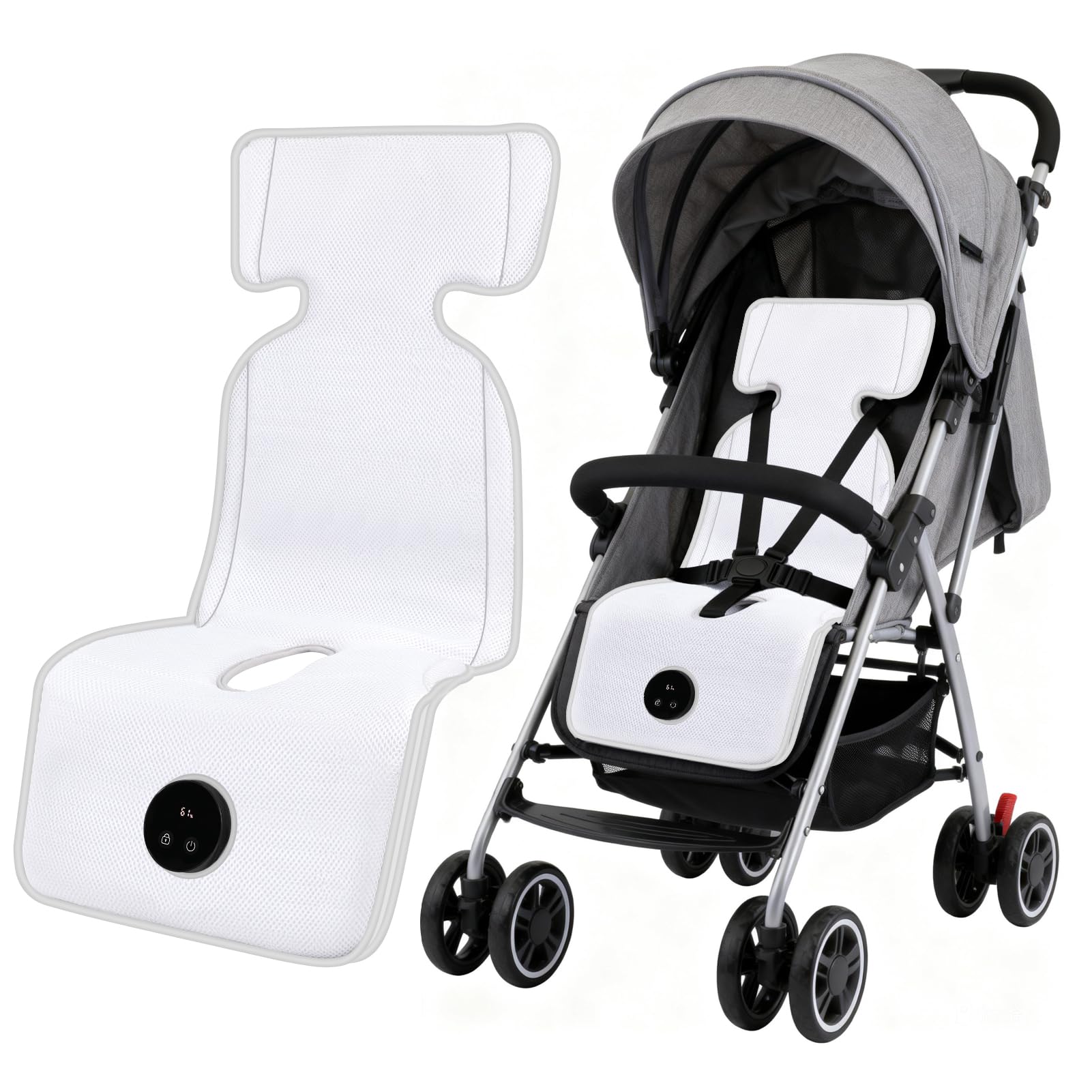 Sendowtek Colchoneta Silla Paseo Universal, Almohadilla Carro Bebe de Malla 3D Aireada con Ventilador Ajustable, Funda Silla PaseoTranspirable para Verano Exterior Interior Cuna Silla de Auto