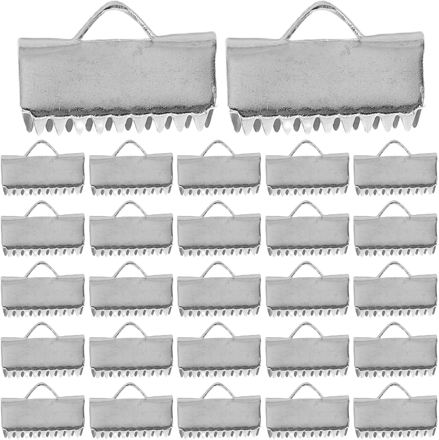 50pcs Silver Ribbon Crimp Ends, 8x16mm Stainless Steel Cord Ends Caps with Easy Attachment and Secure Grip for Necklace and Anklets DIY Jewelry Making