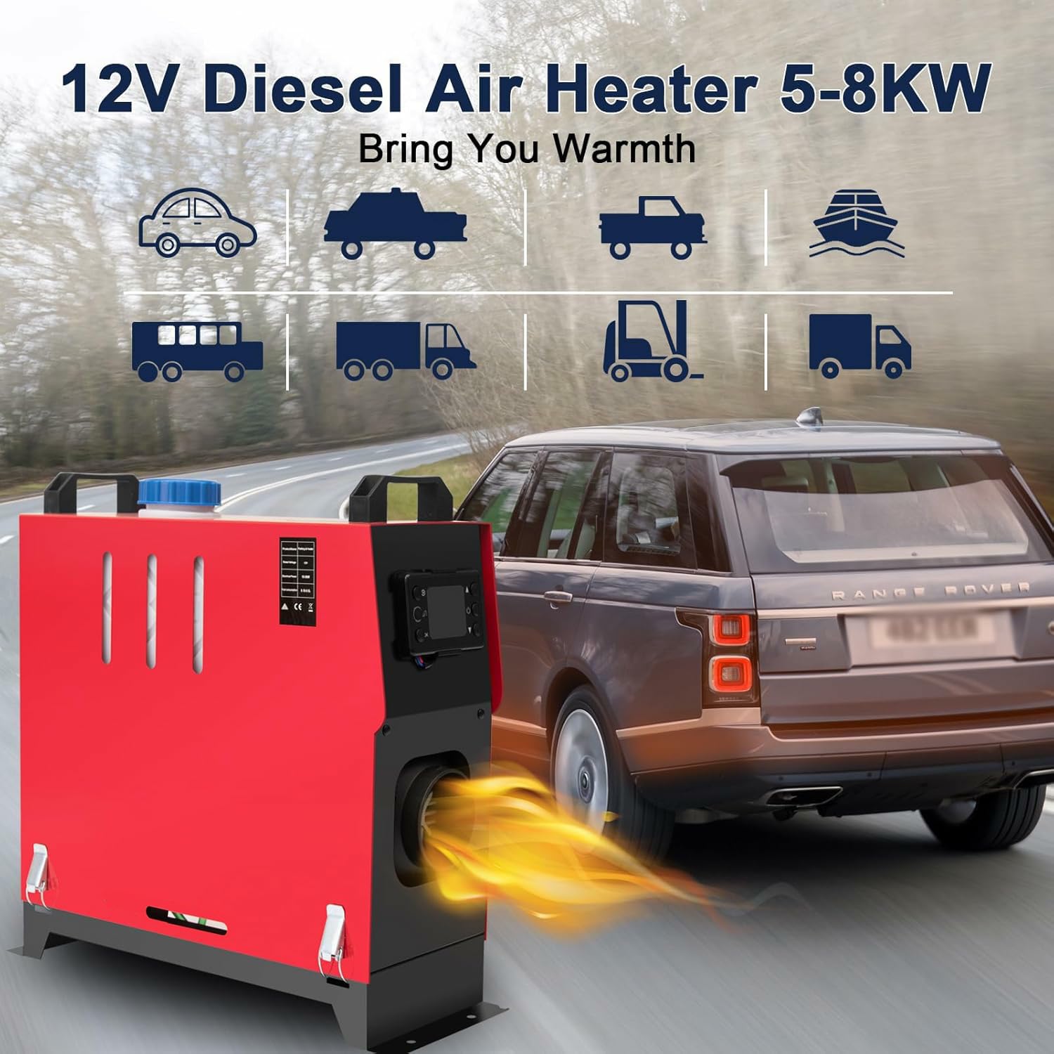 Ogrzewacz powietrza na olej napędowy 8 kW 12 V, ogrzewanie postojowe na olej napędowy, zestaw do szybkiego ogrzewania powietrza, monitor LCD, termostat, tłumik, zdalne sterowanie, do autobusów, furg