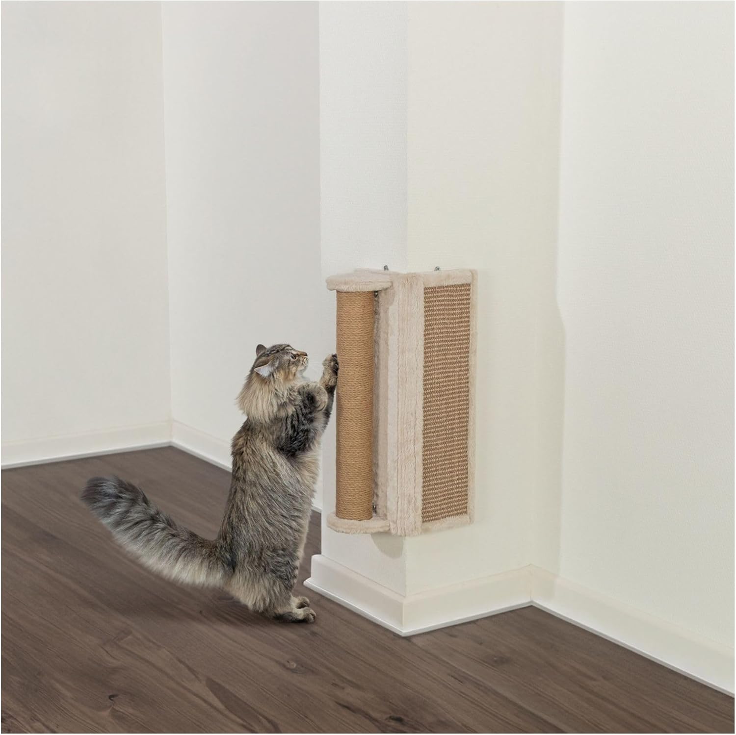 Trixie Wall Mounted Corner Scratching Board with Extra Post – Vertical Sisal Rope Pad for Indoor Cats – Easy-Install Corner Scratch Pad – Beige, 5.9 x 5.9 x 19.7 in