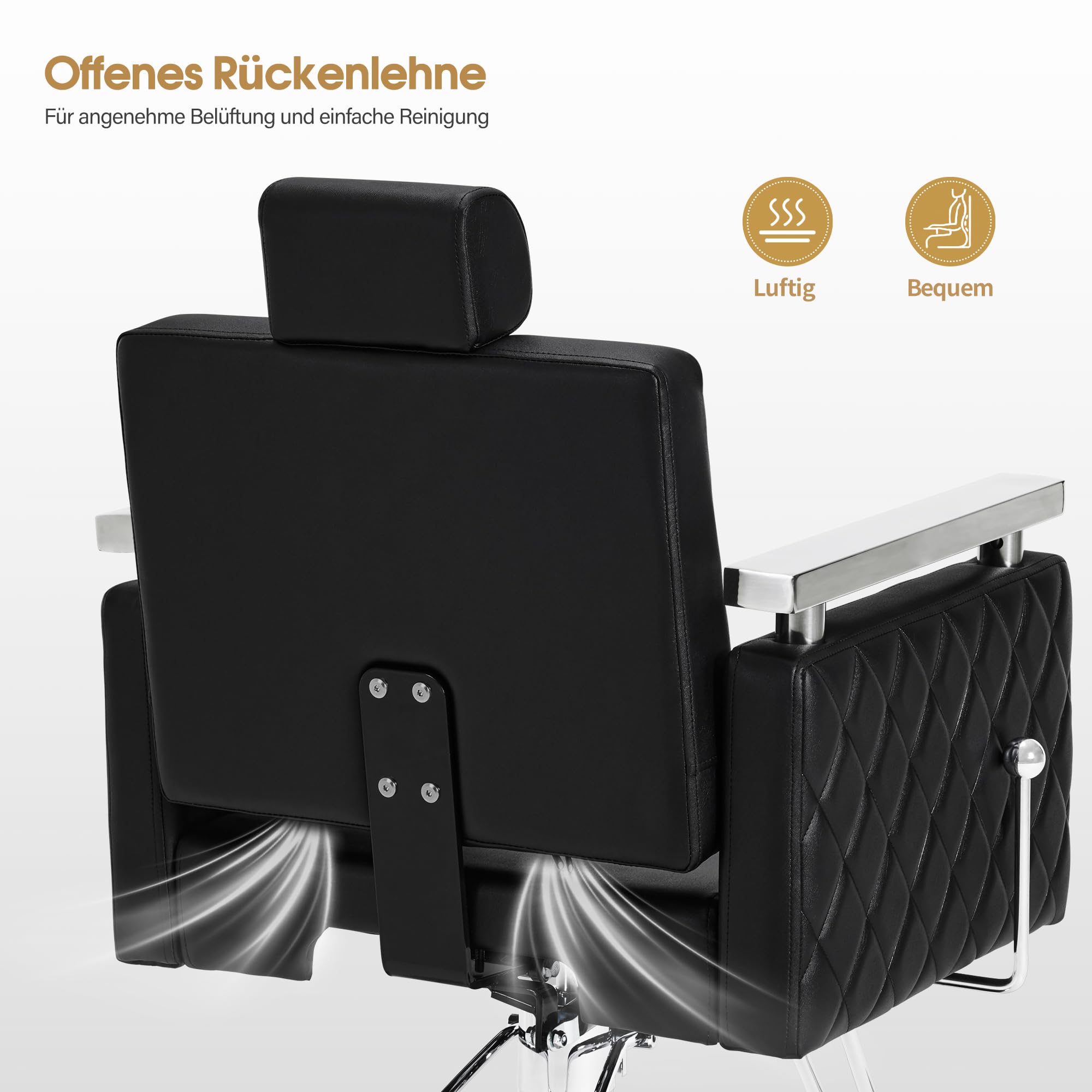 Barberpub Sedia da parrucchiere con poggiatesta inclinabile, con pompa idraulica, girevole a 360°, dispositivo da parrucchiere, regolabile in altezza, sedia per lo styling in PVC, 2073 (nero)