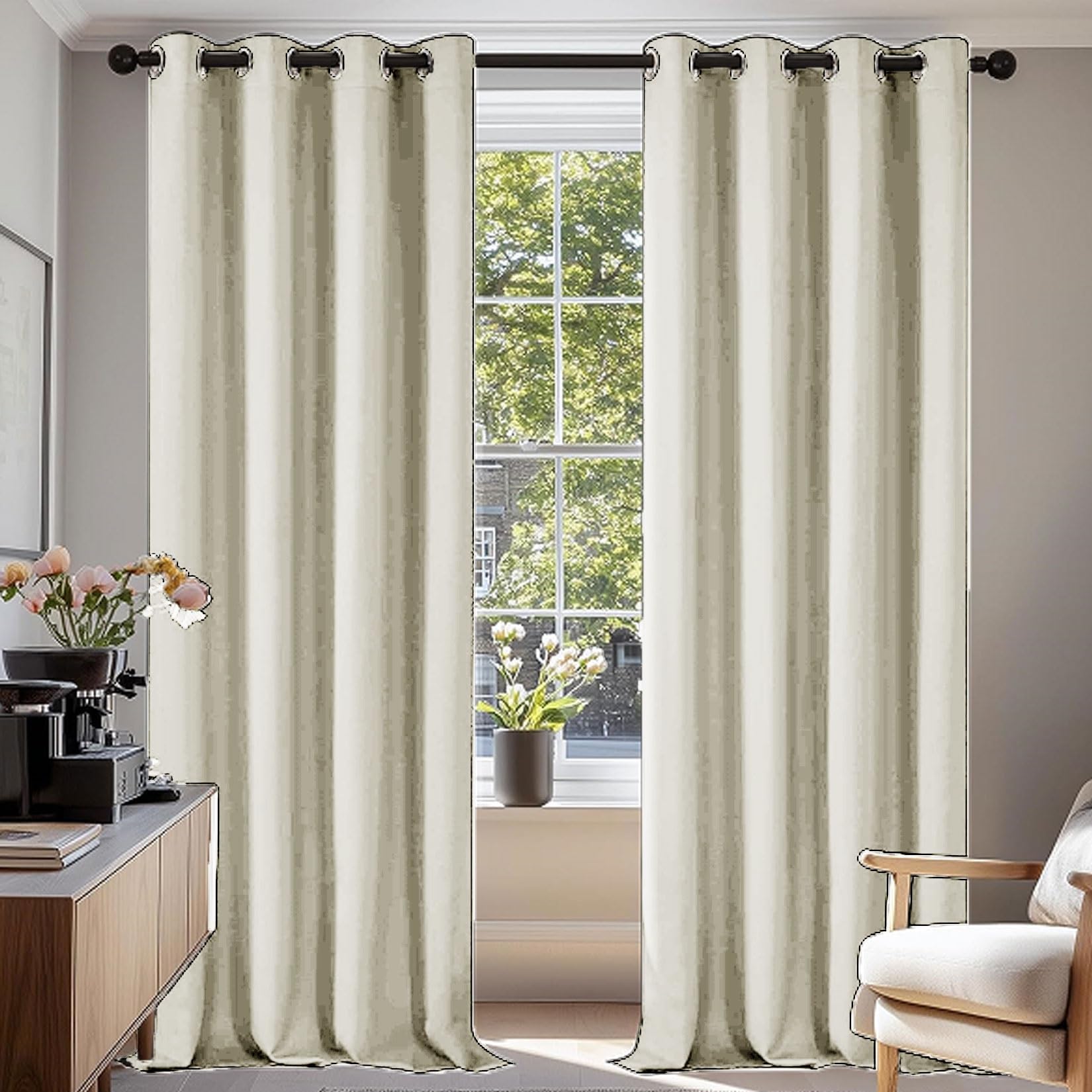 Liujyuan Beige Blackout Curtains For Bedroom 140 X 210 Cm With Eyelet, Windproof, Room Darkening Curtains For Bedroom Thermal Insulated, Solid Color For Balcony, Kithcen Window,