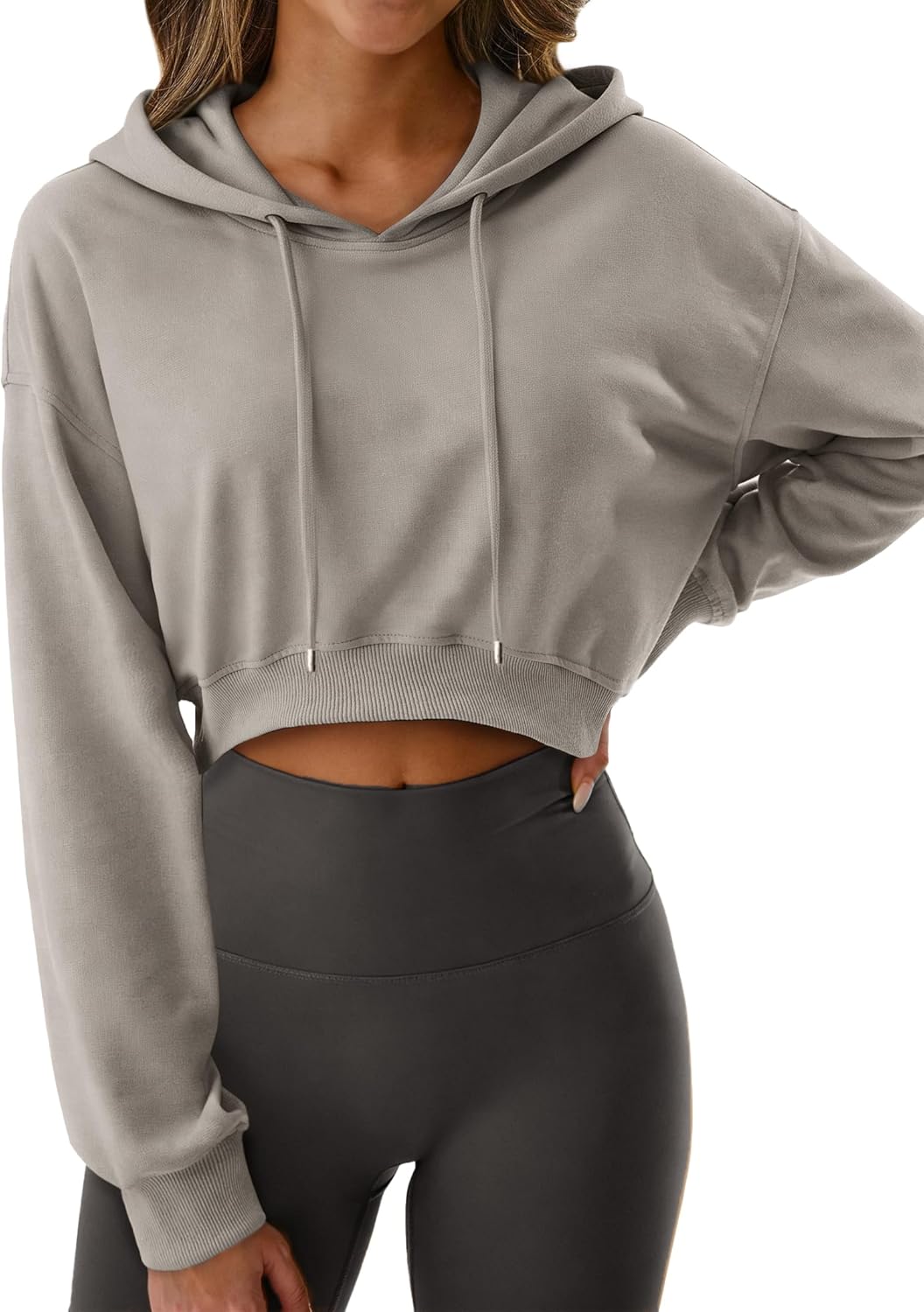 Remidoo Cropped Hoodie Women Long Sleeve Crop Top Casual Drawstring Hooded Sweatshirt - Image 4