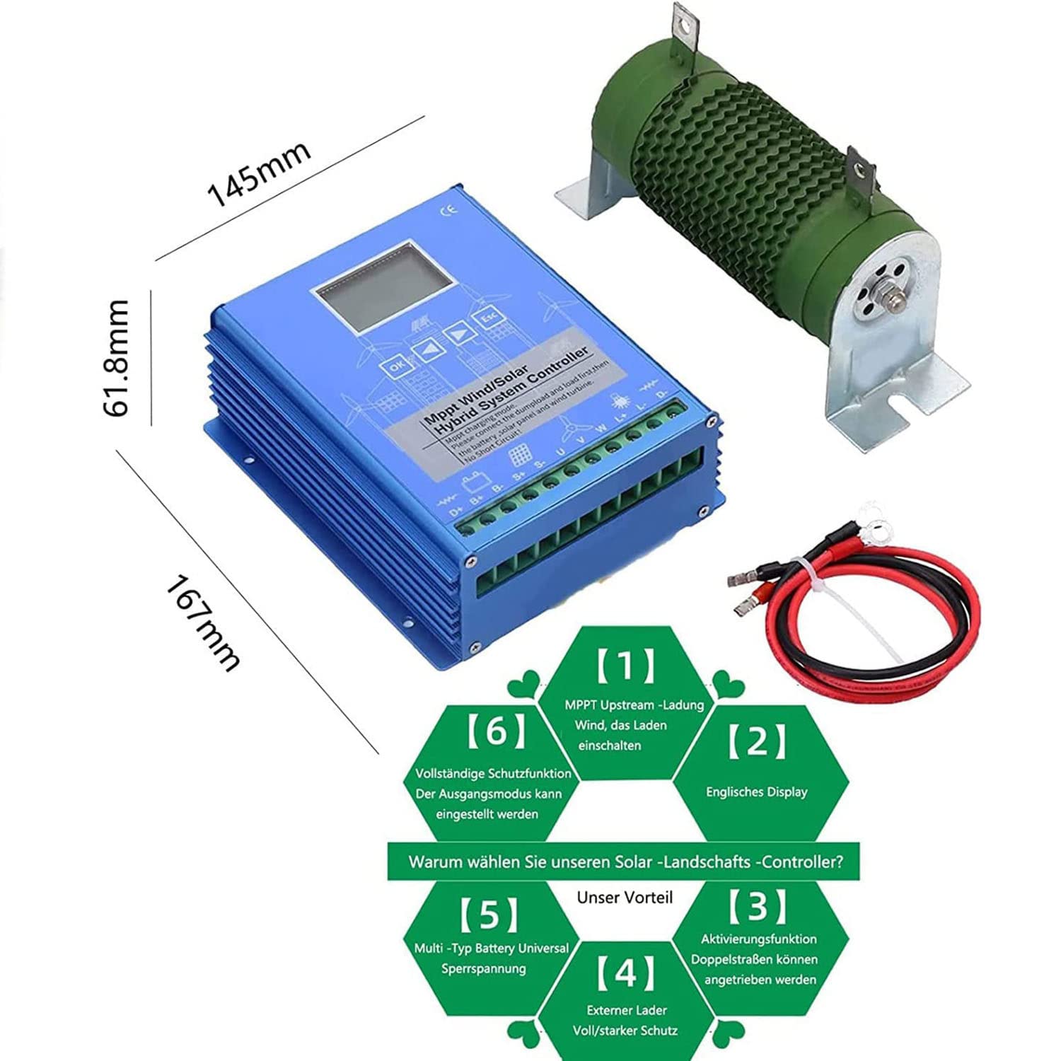 Hybrydowy regulator ładowania 5000 W-12000 W, 12 V/24 V/48 V MPPT, automatyczny regulator przełącznika do turbiny wiatrowej i panelu słonecznego, ładowarka Boost do systemów akumulatorowych, maks. moc