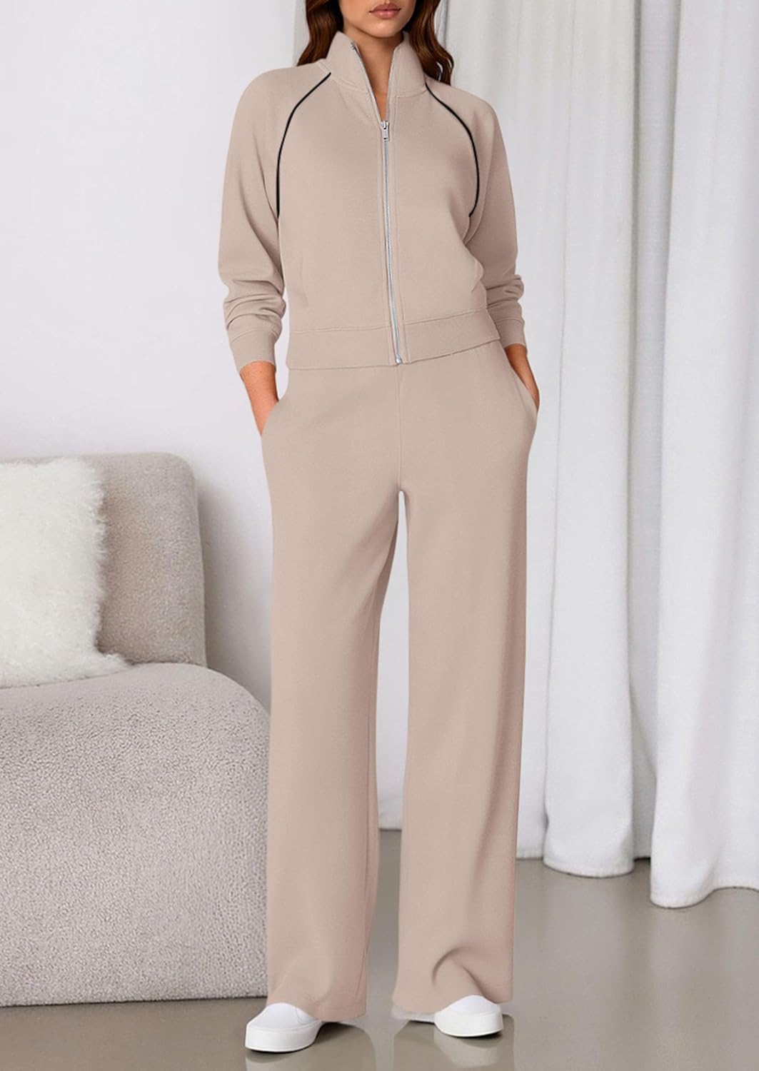 PRETTYGARDEN Womens 2 Piece Outfits Sweatsuits 2026 Fall Full Zip Sweatshirts Workout Pants Matching Lounge Sets Tracksuits - Image 3