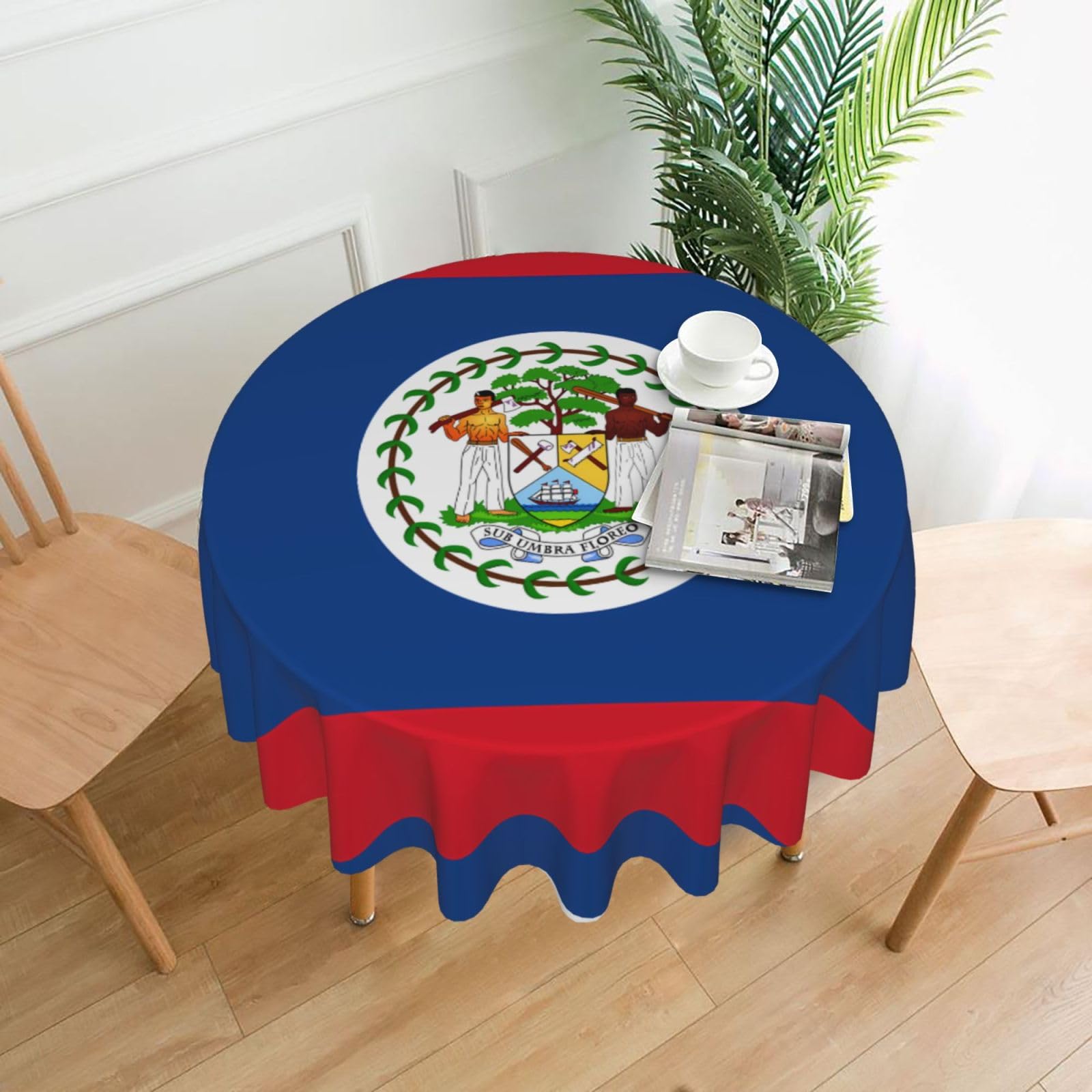 MROWYC Belize Flag Printed Practical Round Tablecloth, Durable, Suitable for Home, Restaurant, Hotel, Gathering, and Decorative Table Covers
