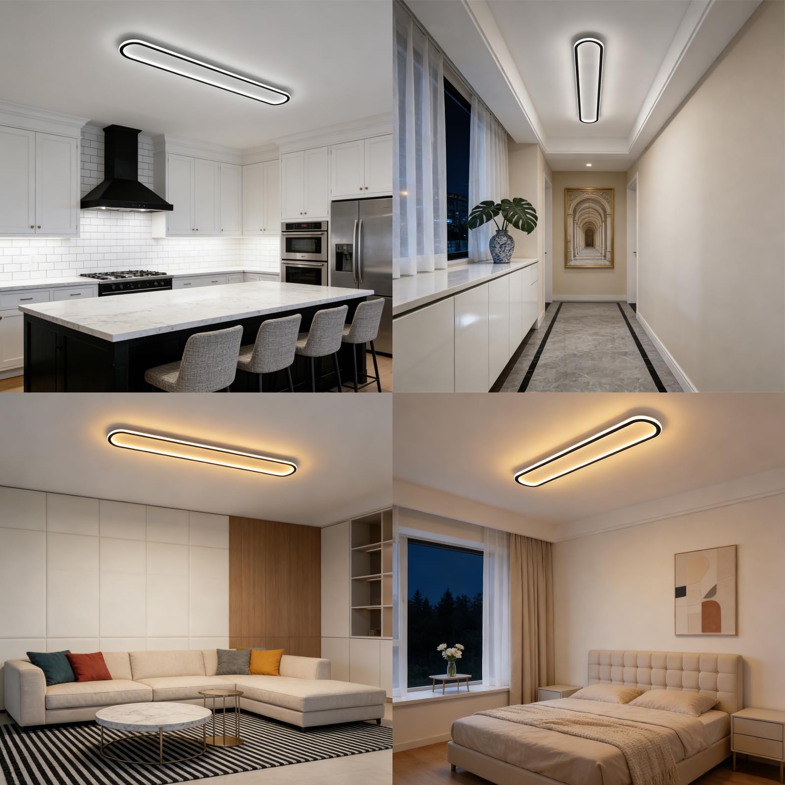 Plafón LED Techo 120 cm Regulable para Salón Cocina y Pasillo, Negro | Lampara Techo con Mando a Distancia, Luz 3000K-6000K, Cuerpo de Hierro con Difusor de Silicona, uso Interior Diario