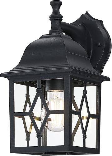 LIT-PaTH Farol de pared para exteriores, lámpara de pared exterior grande, base E26, iluminación de porche de aluminio antioxidante negro mate para