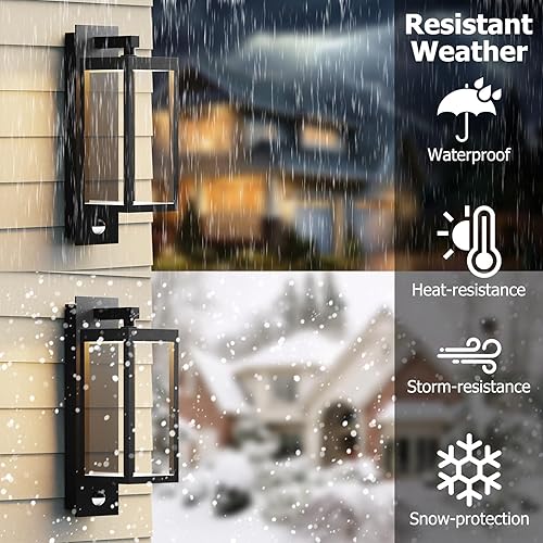 Miniatura 3 de Lámpara de pared para exteriores, con sensor de movimiento, luz de porche para casa, lámpara LED moderna de 15 pulgadas, color negro, linterna