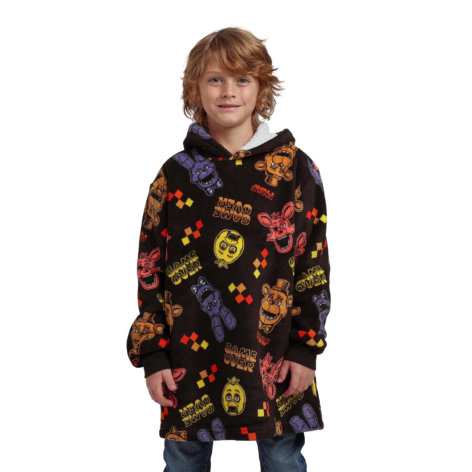 Five Nights At Freddy’s Game Over All-Over Print Boy’s Black Long Sleeve Sherpa Lined Kids Wearable Hoodie Blanket - Review, Price and Buying Guide