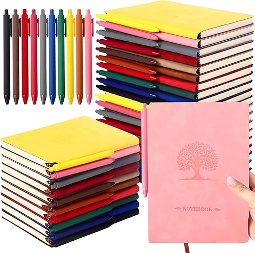 Miniatura 9 de Jetec Paquete de 30 cuadernos con 30 bolígrafos, bloc de notas de cuero de tapa blanda A5 a granel con bolígrafo para escuela, negocios, trabajo,