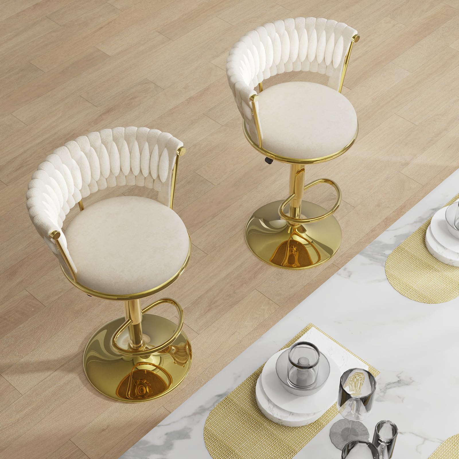 Set di 1 Sgabelli da Bar in Velluto Sgabelli Cucina Moderni Sgabello Cucina Regolabile in Altezza con Schienale Girevoli Sedia Cucina Alta (Oro)