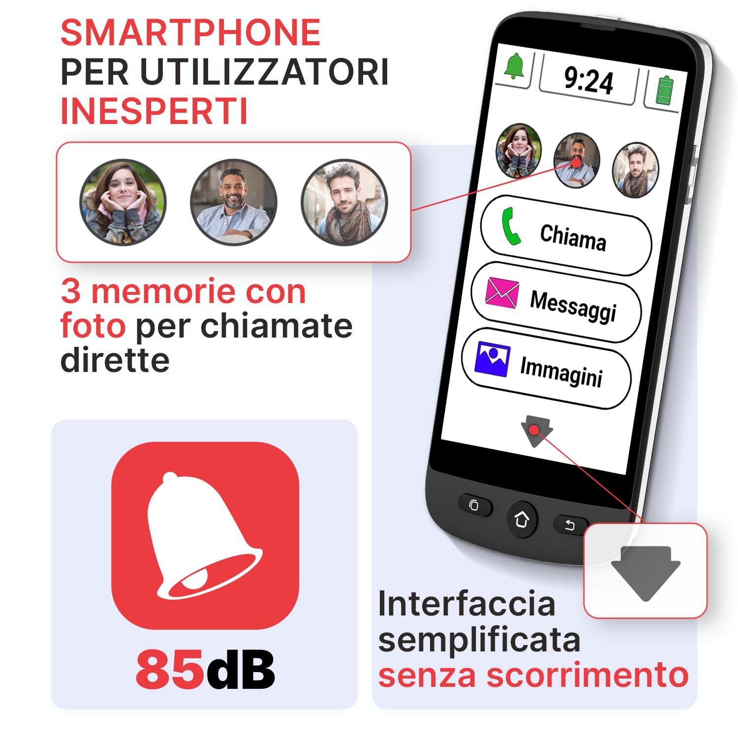 swissvoice - Smartphone S510-M + Cavo Magnetico di Ricarica + Custodia Protettiva a Portafoglio - Facile da Usare - Tasto SOS - Smartphone 4G per Anziani - Sbloccato - Nero