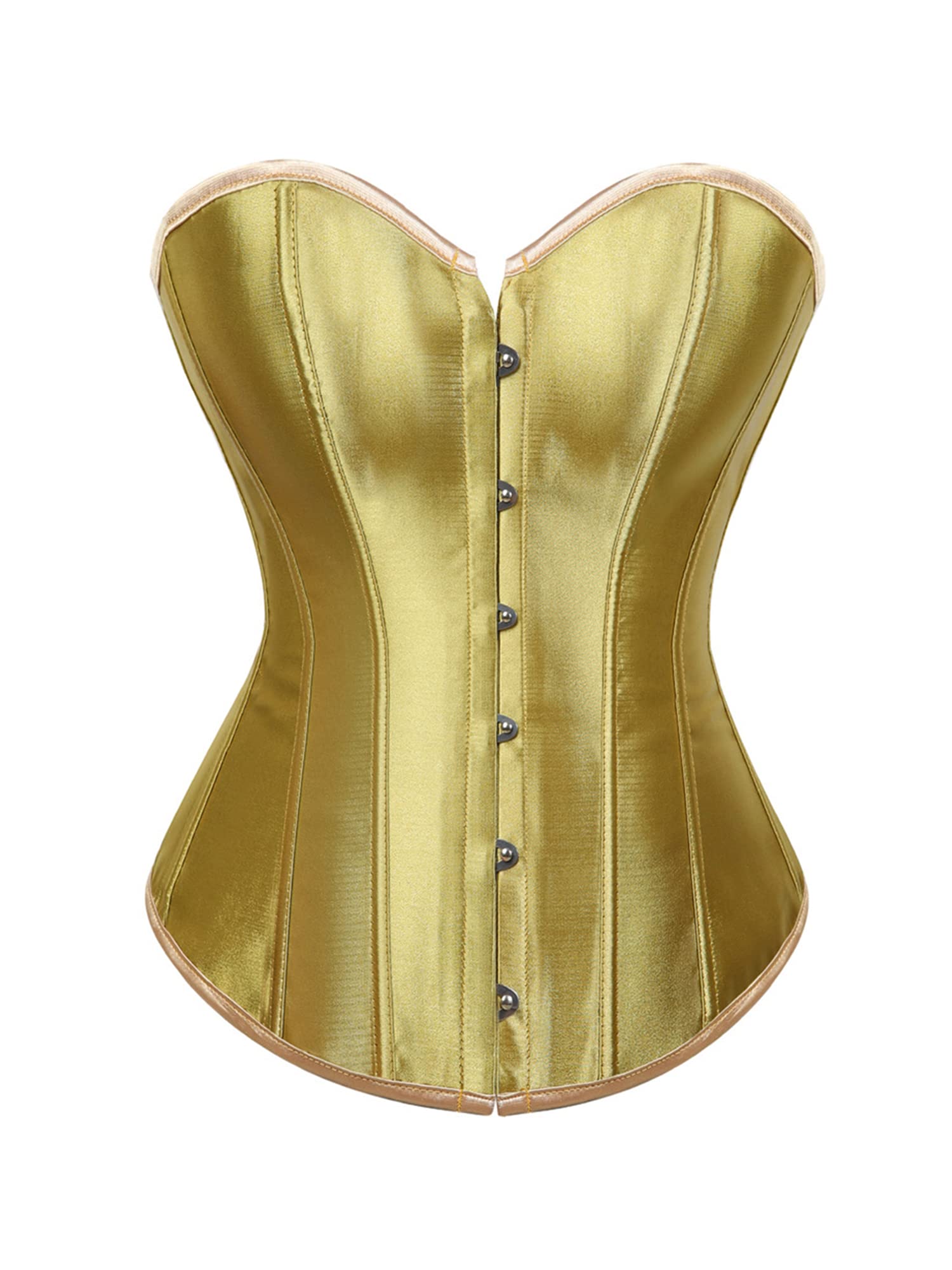 Anuedgis Women Satin Bustier Top Stylish Floral Jacquard Lace up Boned Overbust Corset Sexy Off Shoulder Going Out Body Shaper Top (A-Gold, 6XL) โ image 1