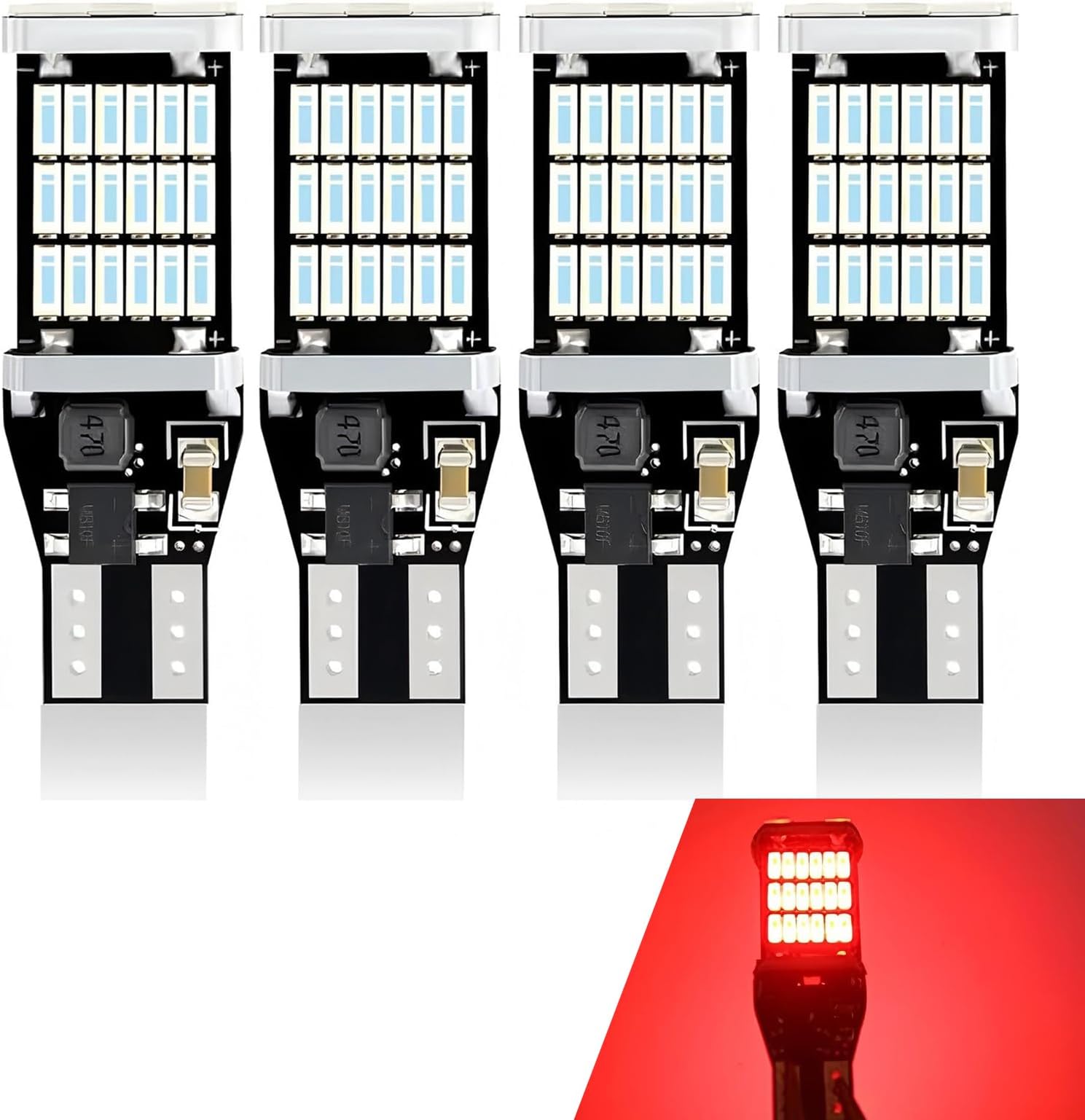 4 PCS 921 LED Reverse Lights, 6500K Super Bright T15 4014 45SMD Bulbs, CANBUS Error-Free 360° Lighting Brake Turn Signal Backup Lights, Universal Fit for Cars Trucks SUVs RVs (Red)