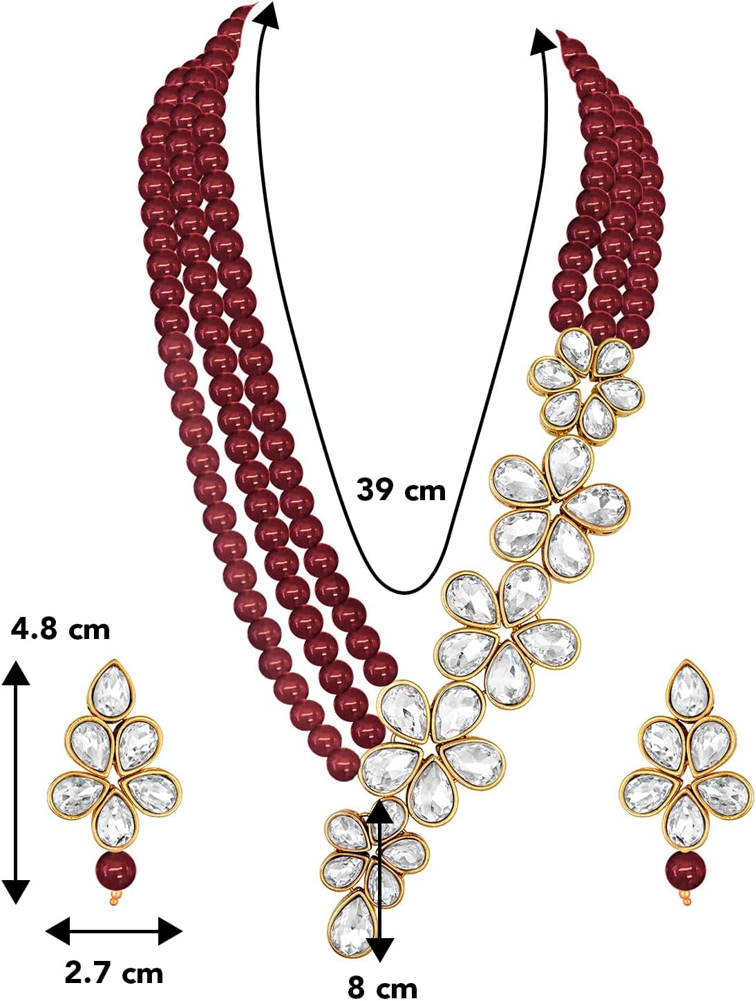 Aheli Floral Crystal Pearl Necklace with Drop Earrings Indian Traditional Bollywood Ethnic Jewelry Set Gift for Women - Image 4