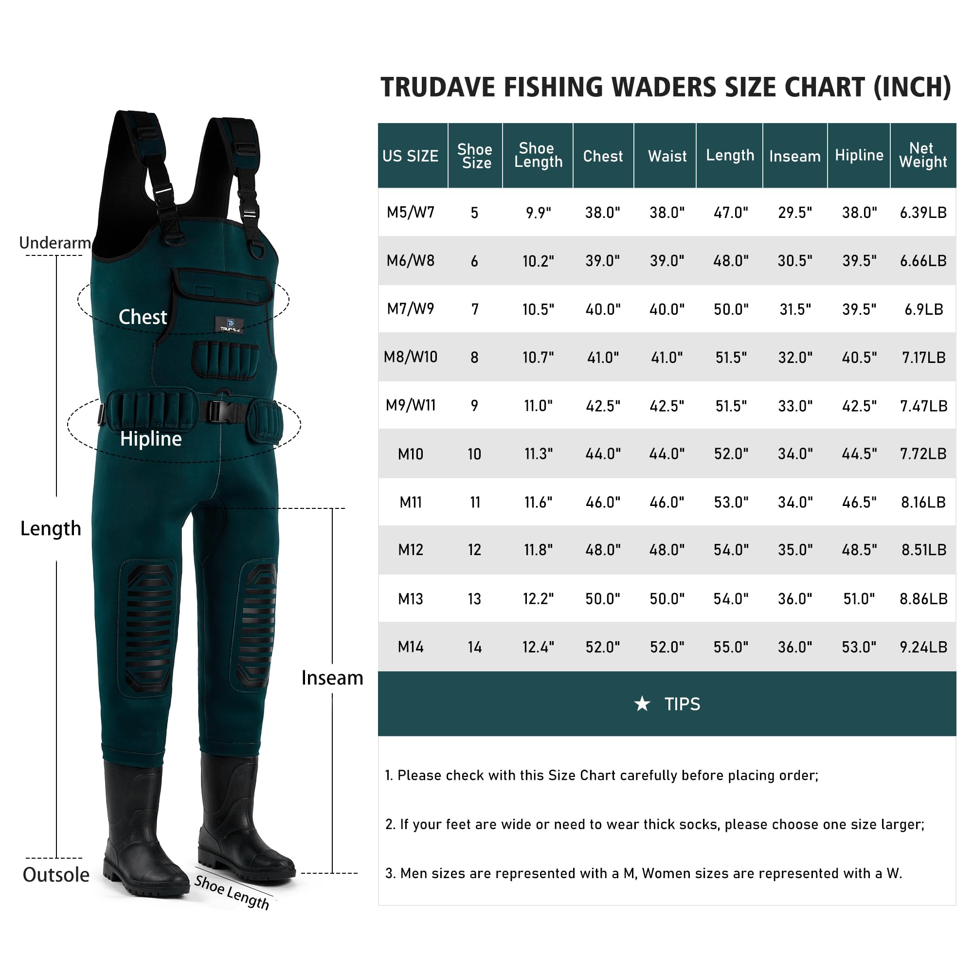 Trudave Wathose zum Fliegenfischen für Damen und Herren, mit Stiefeln, wasserdicht, 4 mm Neopren, Wathose und Angelanzug