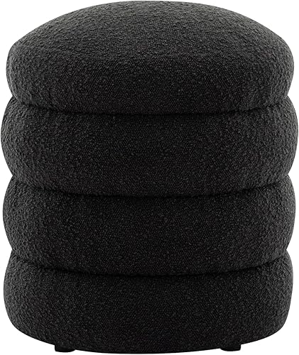 Miniatura 7 de Furniliving Otomana tapizada de lino con almacenamiento, reposapiés copetudos con botones, otomana redonda de 18.7 pulgadas, otomana grande para