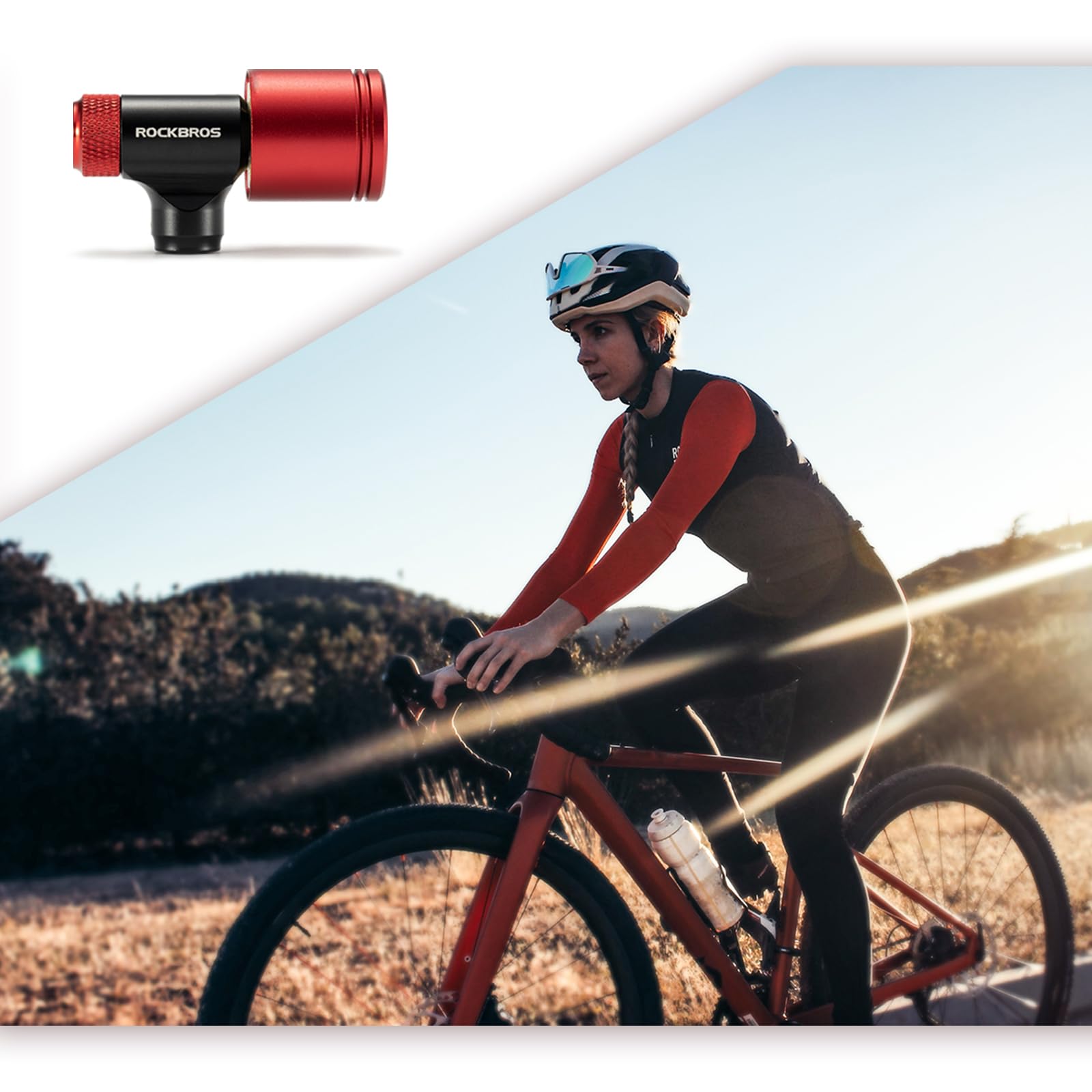 ROCKBROS Mini Tête de Pompe Vélo CO2 sans Cylindre avec Protecteur Éponge Manomètre Embout Gonfleur Pneu Compatible Valve Presta Schrader pour Vélo Course Route VTT CNC Alliage d'Aluminium Portable