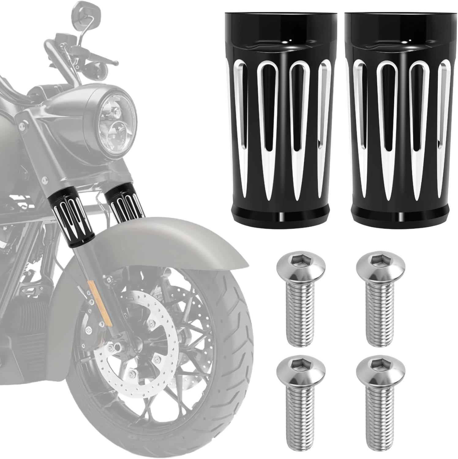 Upper Fork Slider Covers Fork Boot Slider Protective Shells COW Bells for Harley Touring Street Glide Road Glide Electra Glide Road King Tour Tri Glide Ultra Classic Limited CVO 1984-2019