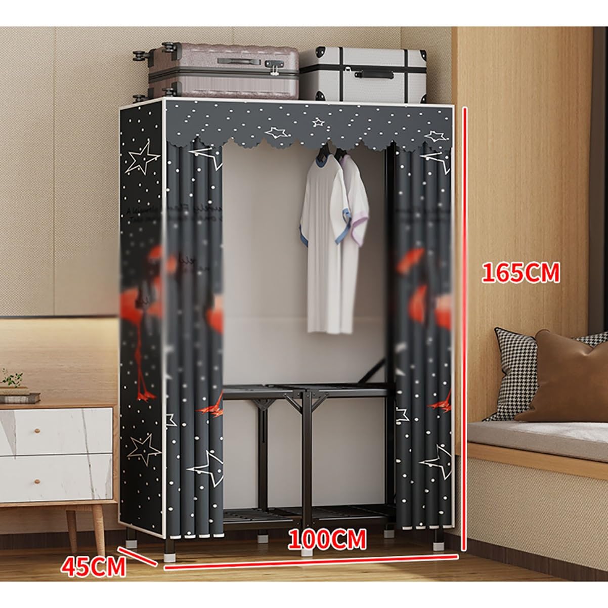 Armario Armario de Tela Plegable con Barra para Colgar y Almacenamiento Armario portátil para Organizador de Ropa de Dormitorio (E 100x45x165cm)