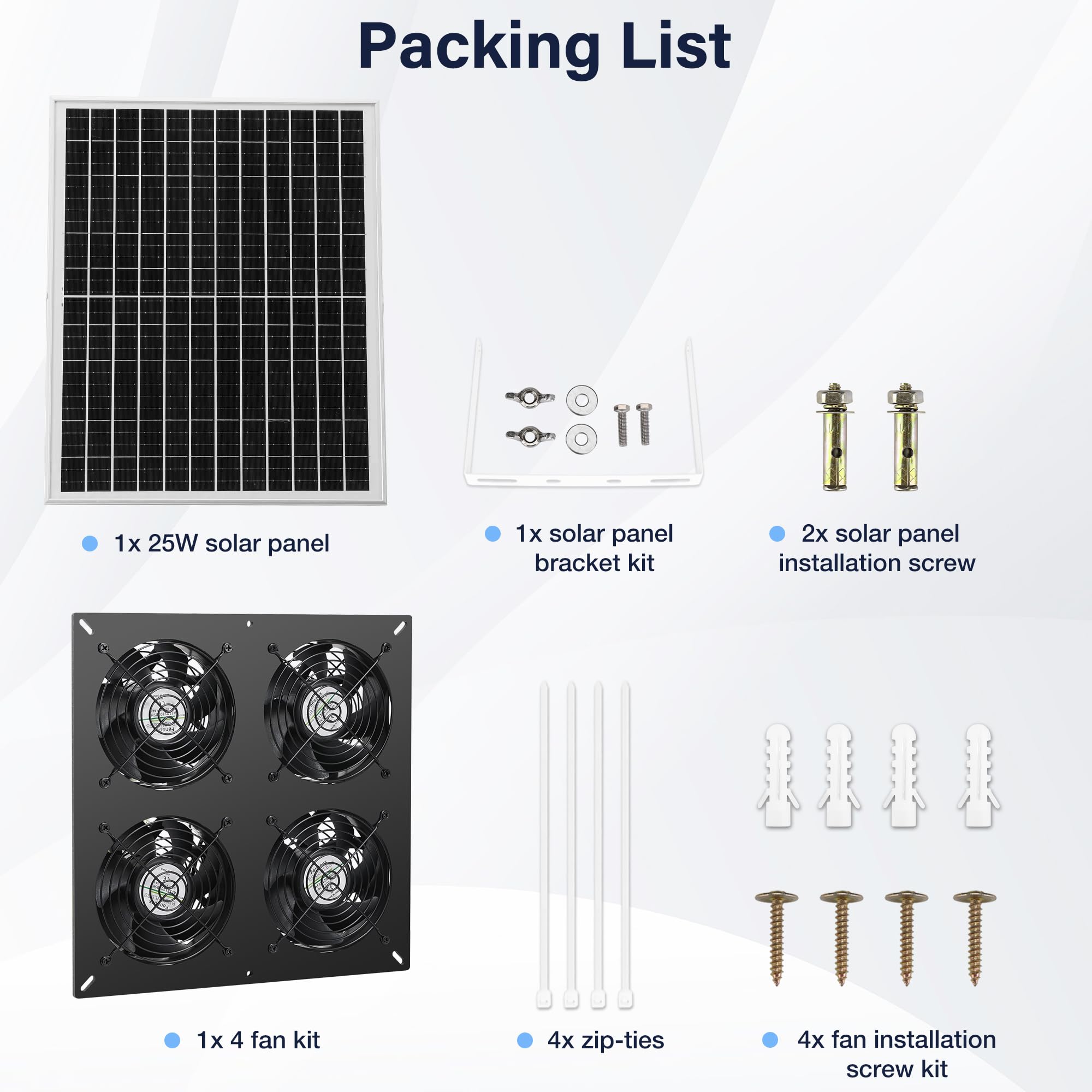 Fanspex Kit de 4 ventiladores solares impermeables para gallinero, invernadero y cobertizo | Ventiladores solares de alta velocidad para entrada o escape de aire al aire libre