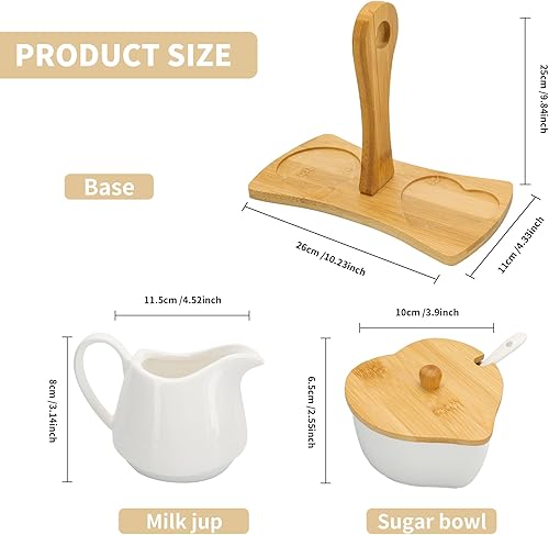 Miniatura 2 de Juego de crema y azúcar con bandeja de transporte, juego de cerámica para crema y azúcar con cuchara y tapa, jarra de crema vintage para azúcar con