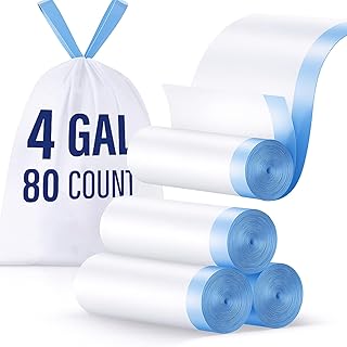 4 Gallon Small Trash Bags, Drawstring 4 Gallon Garbage Bags, Tear-Free Separated Unscented White Small Trash Bags Plastic Wastebasket Liners for Bathroom Toilet Home Office and Bedroom, 80 Count