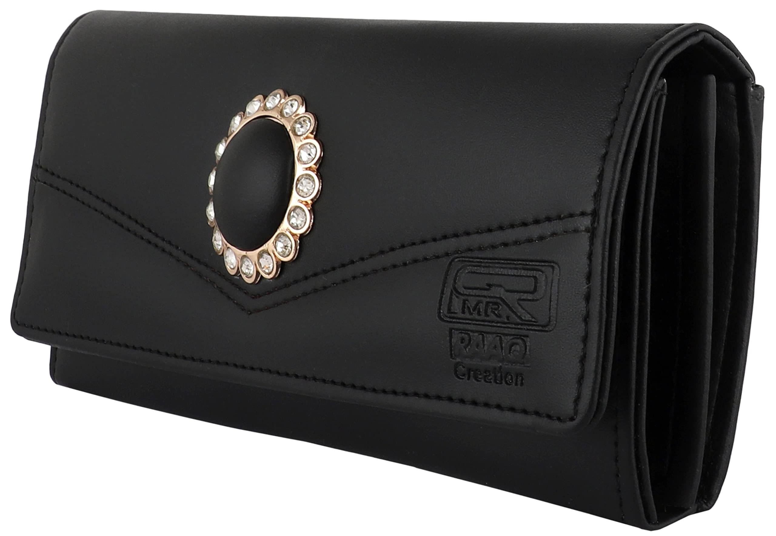 Women's and Girl's Synthetic Leather Black Clutches hand purse wallet 4 Cards Slot-image-42