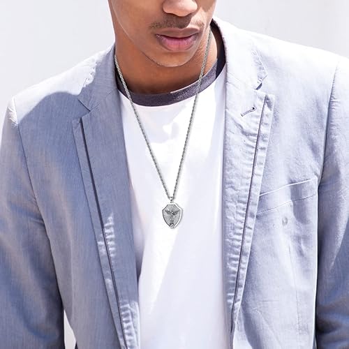 Miniatura 4 de LONAGO Collar con medalla de San Miguel protector de plata de ley, colgante de moneda religiosa católica de San Miguel Arcángel católico, regalo