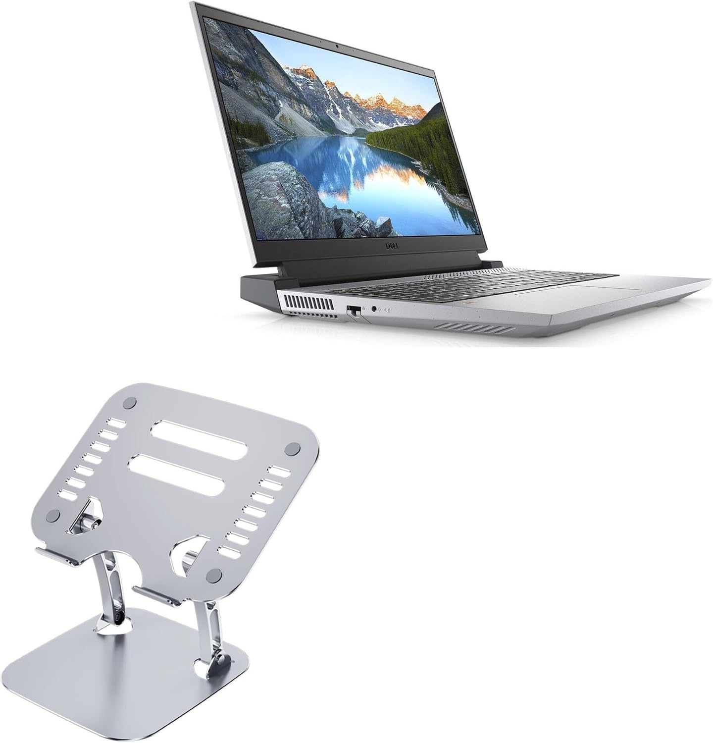 BoxWave Stand and Mount Compatible with Dell G15 - Executive VersaView Laptop Stand, Ergonomic Adjustable Viewing Angle Metallic Riser - Metallic Silver