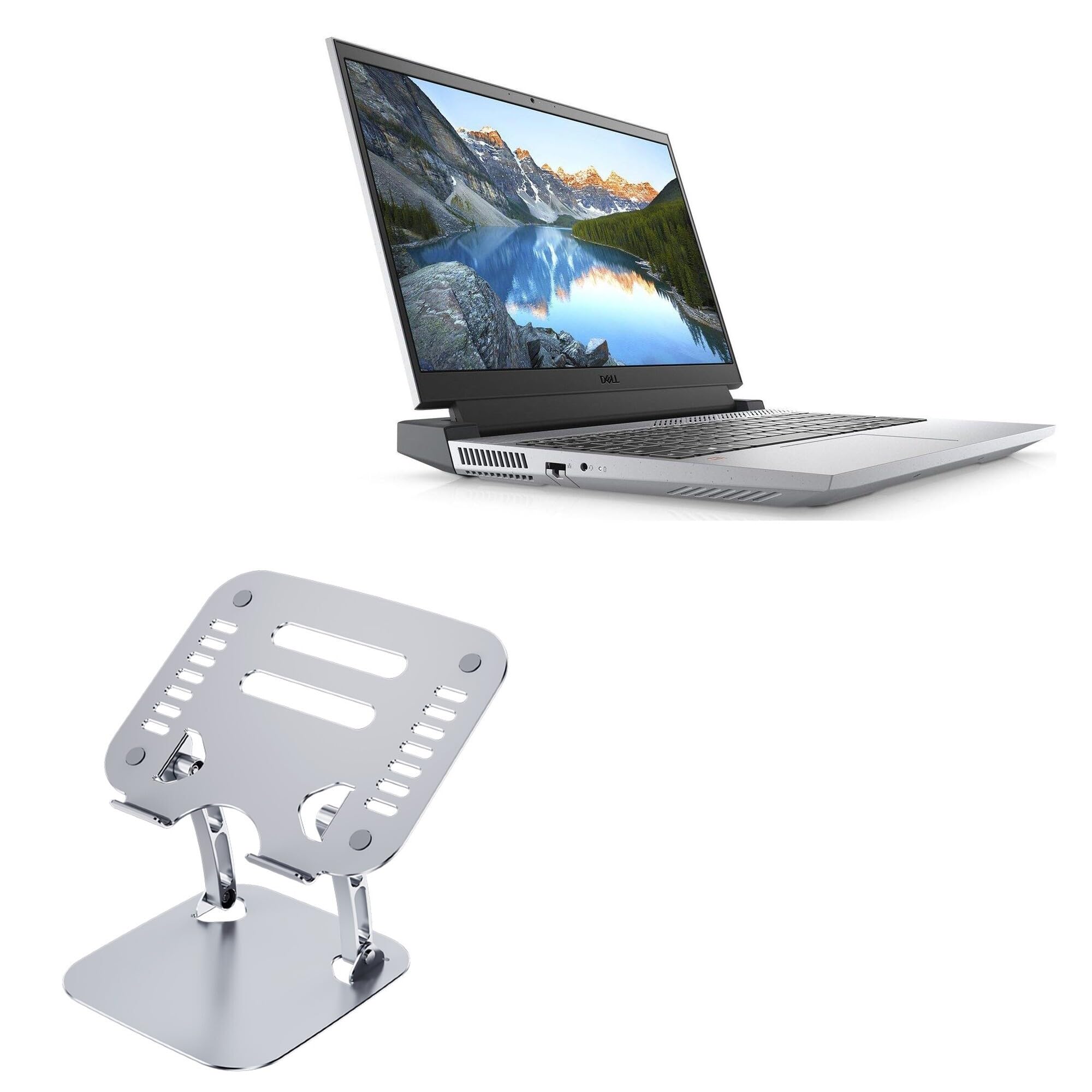 BoxWave Stand and Mount Compatible with Dell G15 - Executive VersaView Laptop Stand, Ergonomic Adjustable Viewing Angle Metallic Riser - Metallic Silver