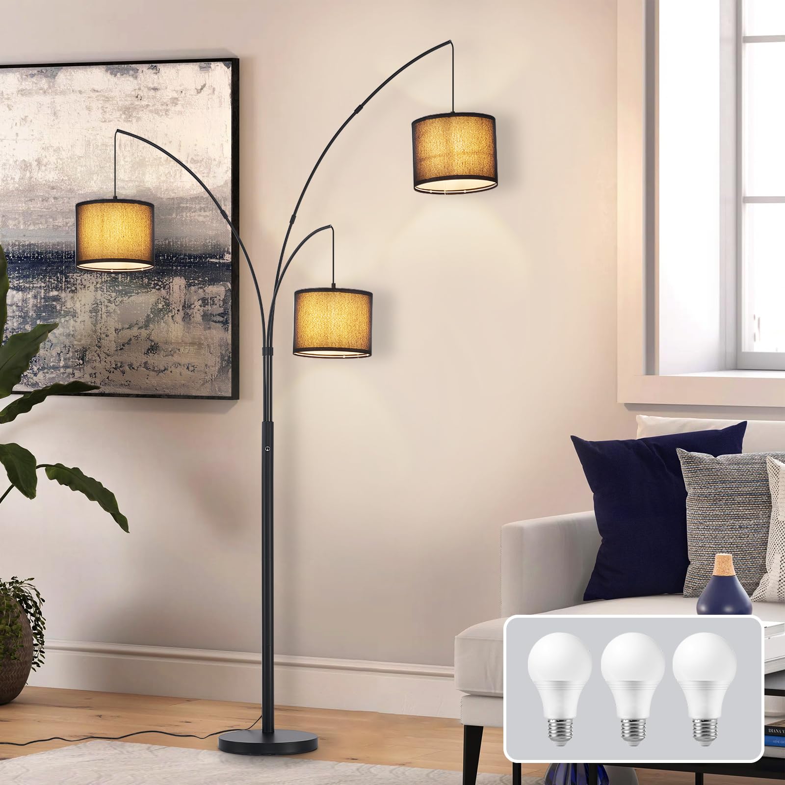 DINGLILIGHTING Staande lamp met 3 koppen zwart wit