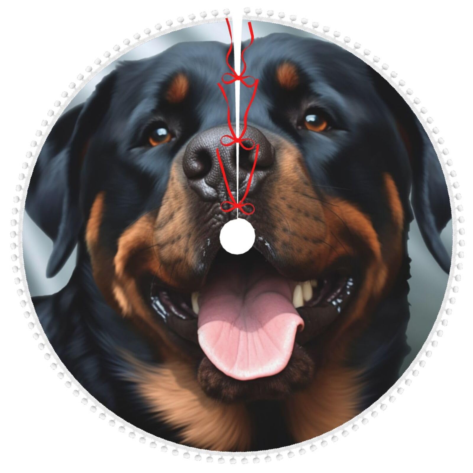 Jupe de sapin Rottweiler 122cm avec pompons doux pour tapis de Noël