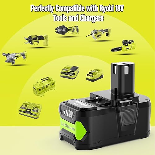 Miniatura 3 de Paquete de 2 baterías de repuesto de 5500 mAh para Ryobi 18 V P102 P103 P104 P105 P107 P108, compatibles con herramientas inalámbricas Ryobi de 18 V